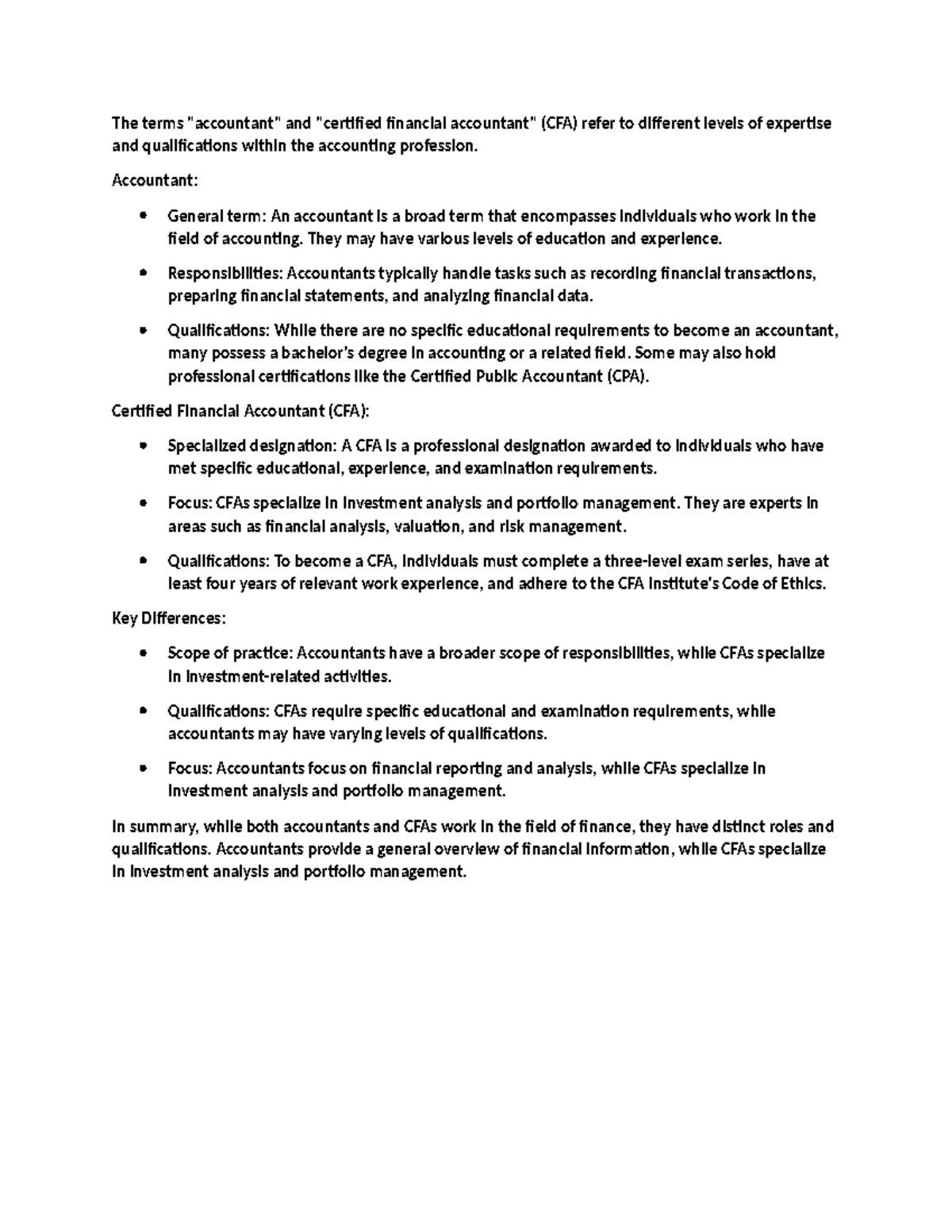 CFA vs CPA - The CFA (Certified Financial Analyst) and CPA (Certified ...