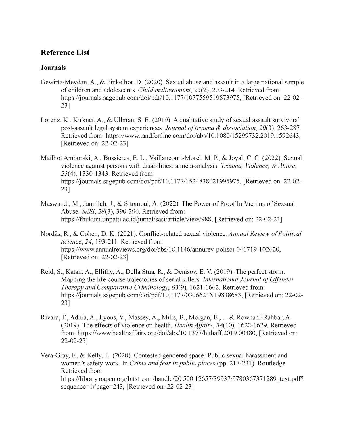 Reference List - Engering related - Reference List Journals Gewirtz ...