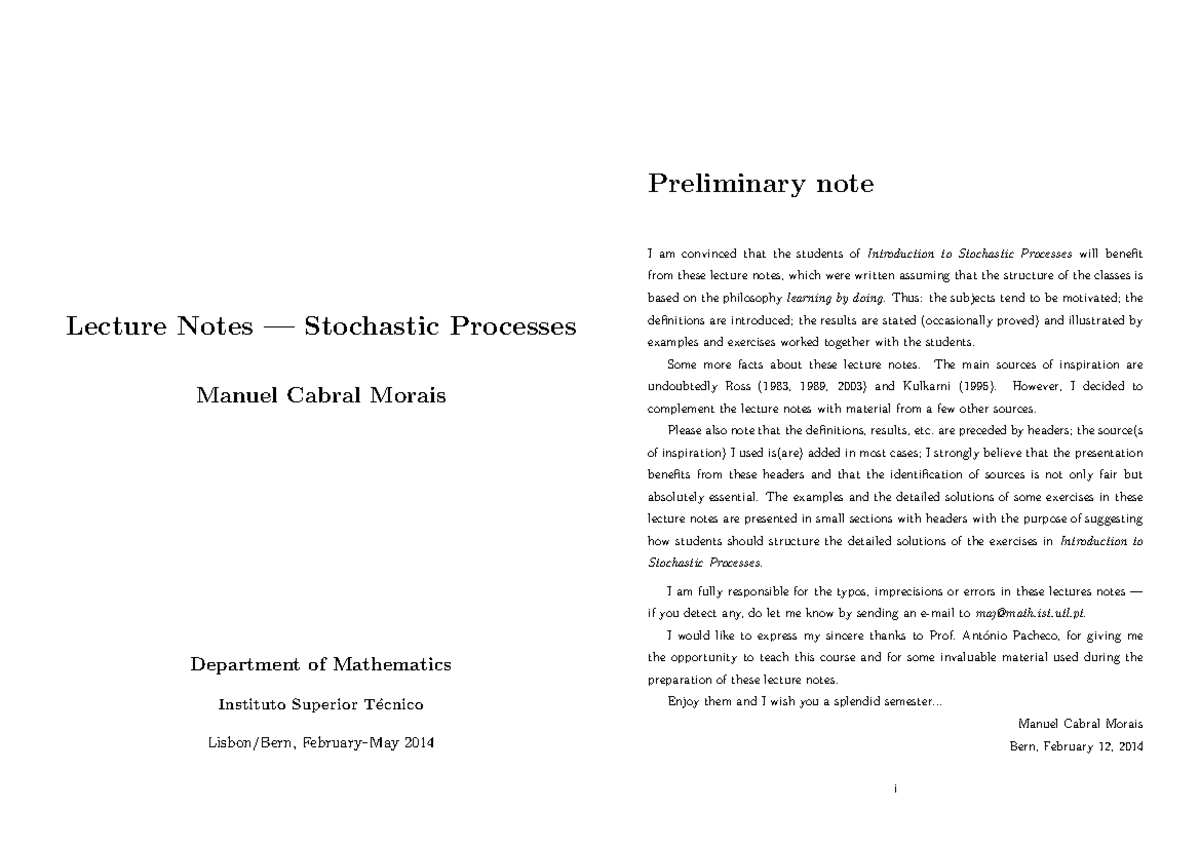 2019 05 28 Lecture Notes Stochastic Processes 117 - Lecture Notes ...