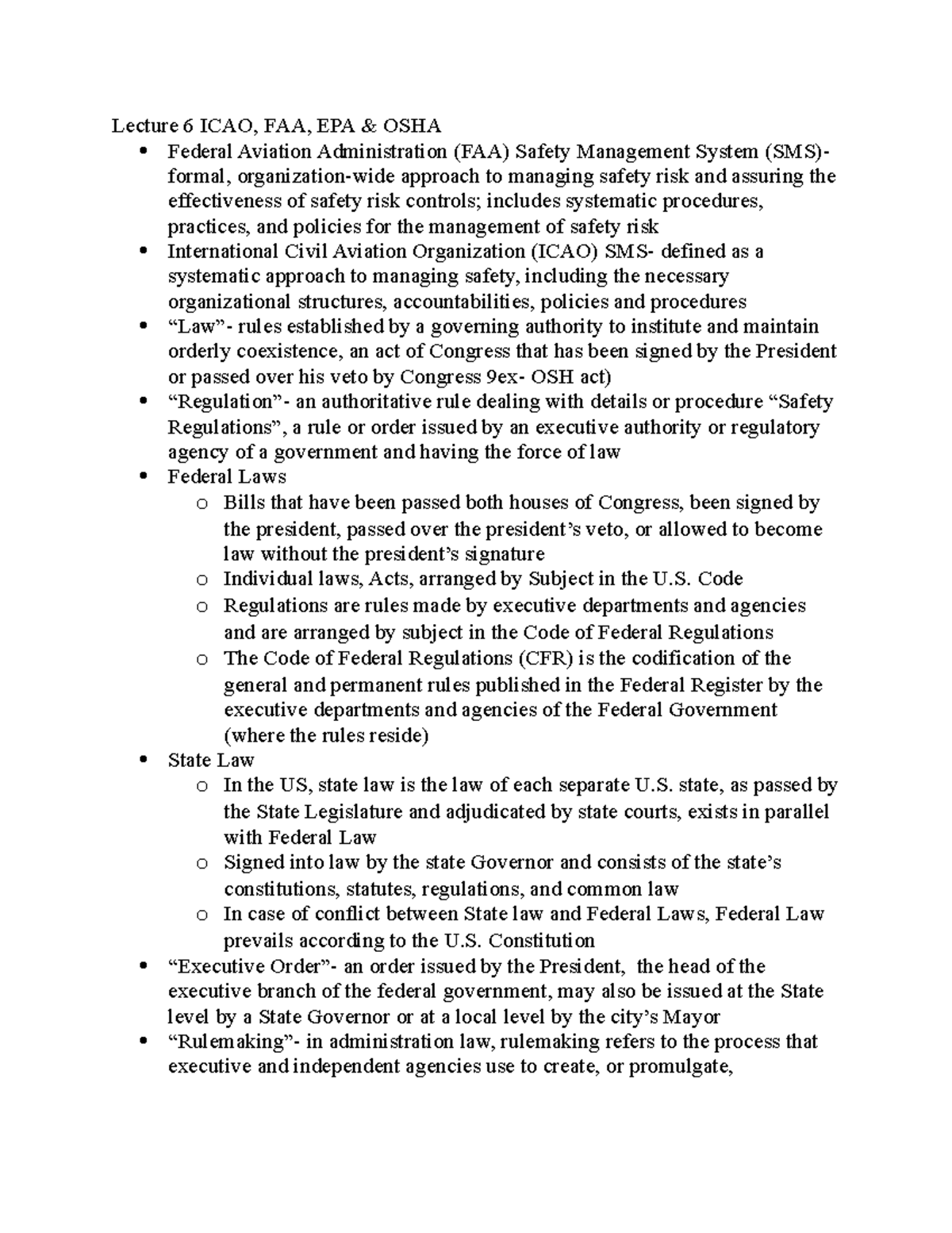 Lecture 6 ICAO Lecture 6 ICAO, FAA, EPA & OSHA Federal Aviation