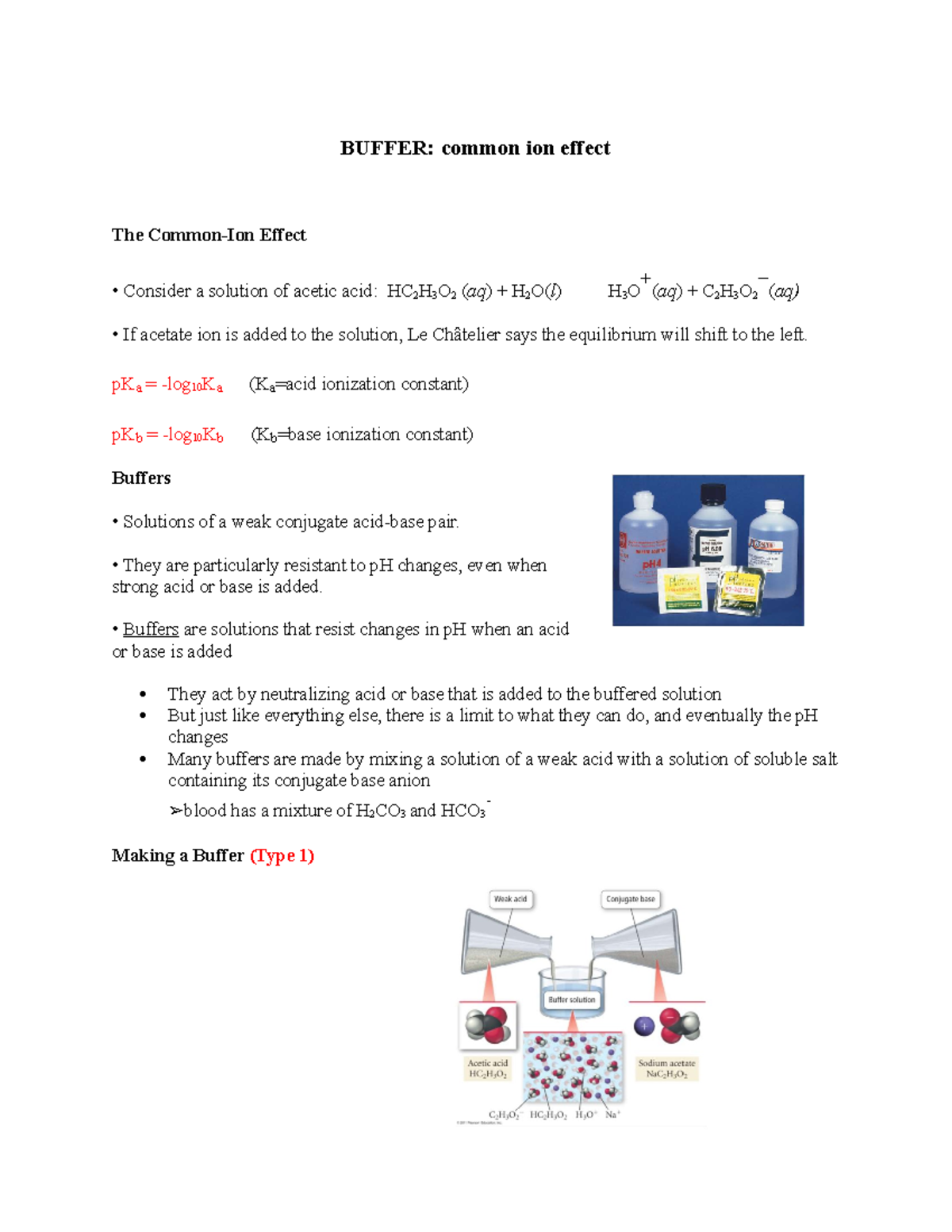 Buffers notes BUFFER common ion effect The CommonIon Effect