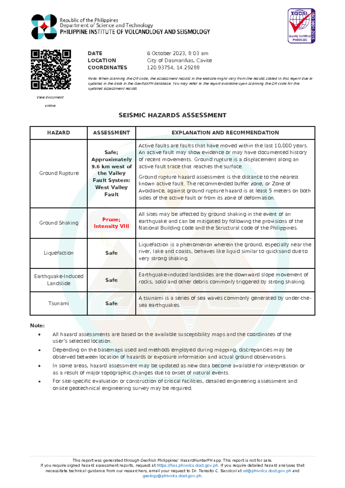 080333 Hazard Assessment Report - Note: All hazard assessments are ...