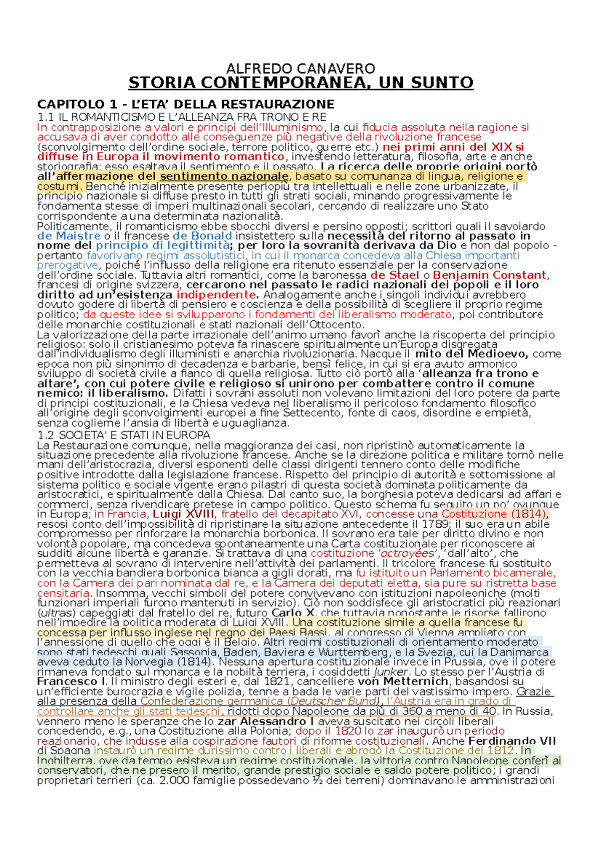 Storia contemporanea sunto ALFREDO CANAVERO STORIA CONTEMPORANEA, UN