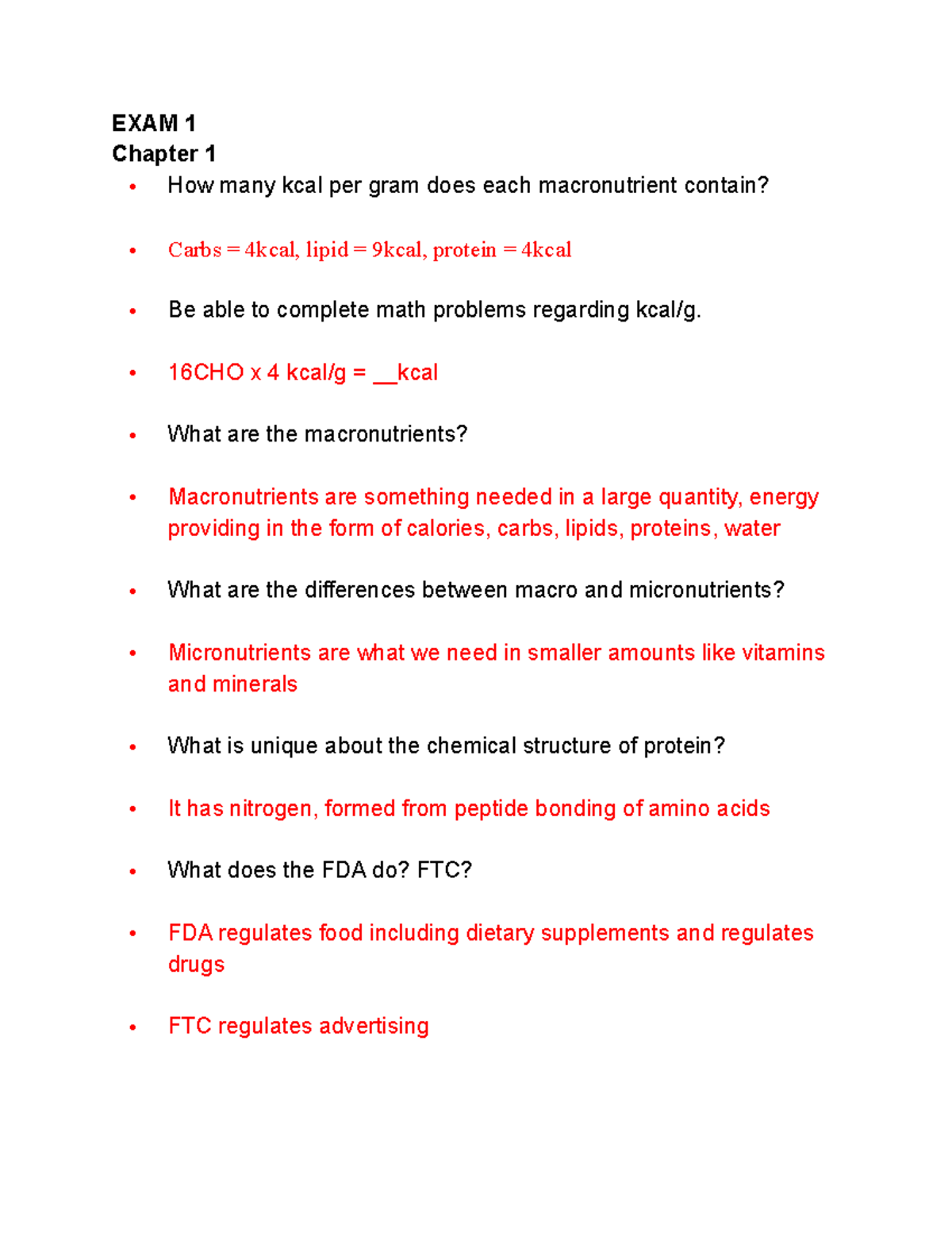 Nutr251 exam 1 study guide EXAM 1 Chapter 1 How many kcal per gram