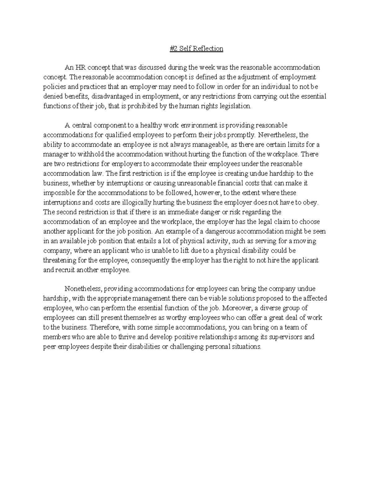 Week 1 Human Resource concept Reflection - MHR 523 - Toronto Met - Studocu