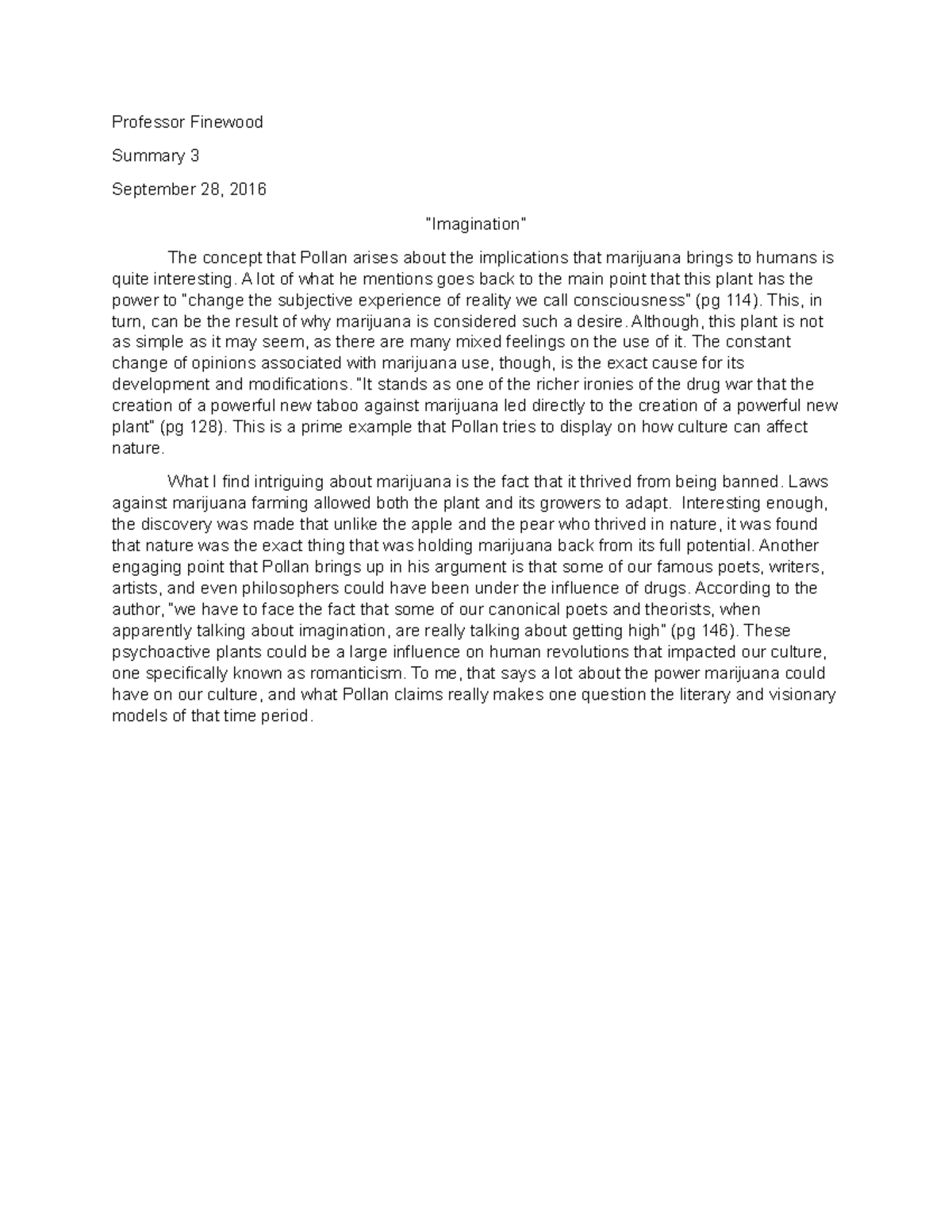 Botany of Desire Ch. 3 Summary Professor Finewood Summary 3 September