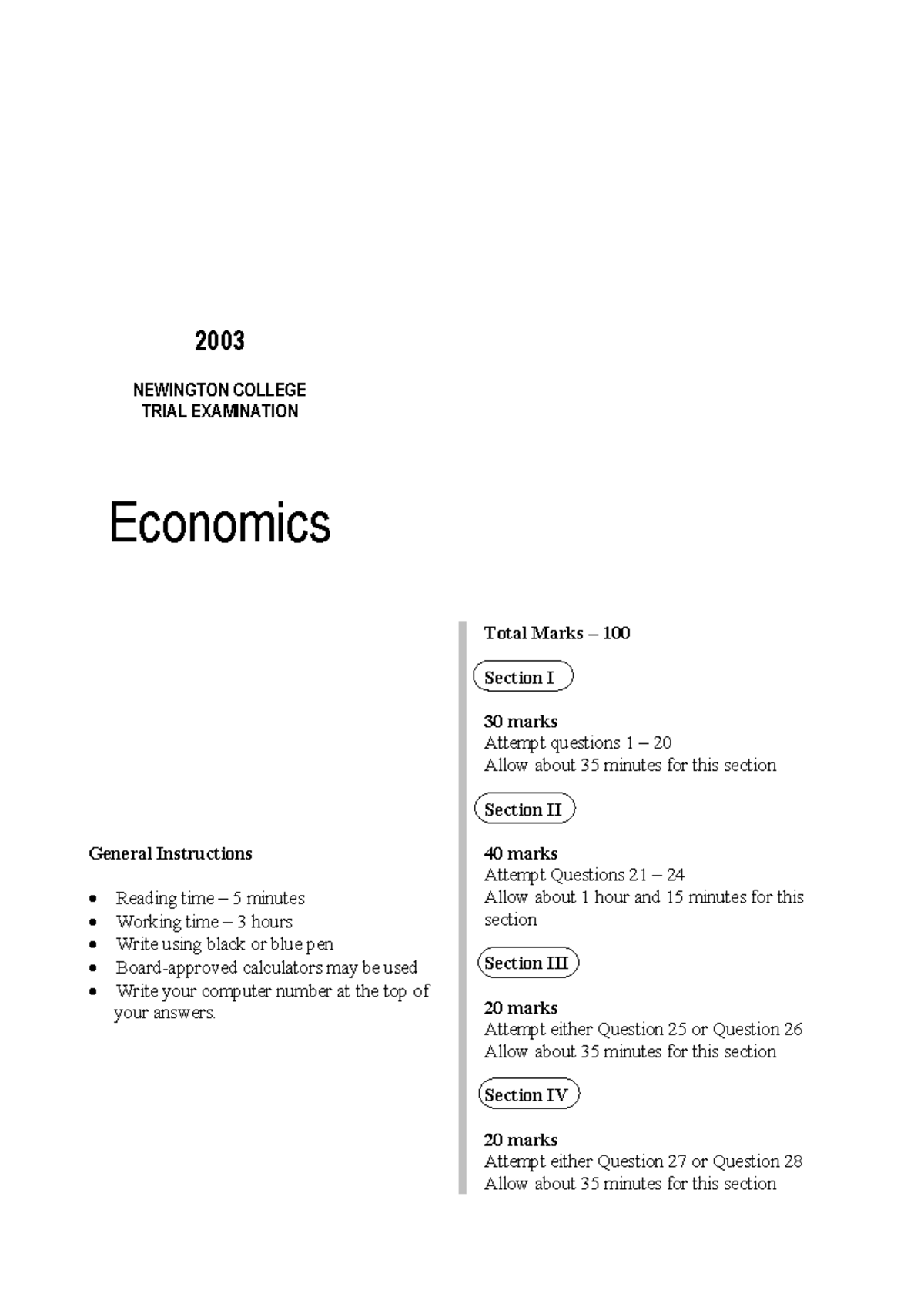 2003 Economics - Newington Trial without Solutions - 2003 ...