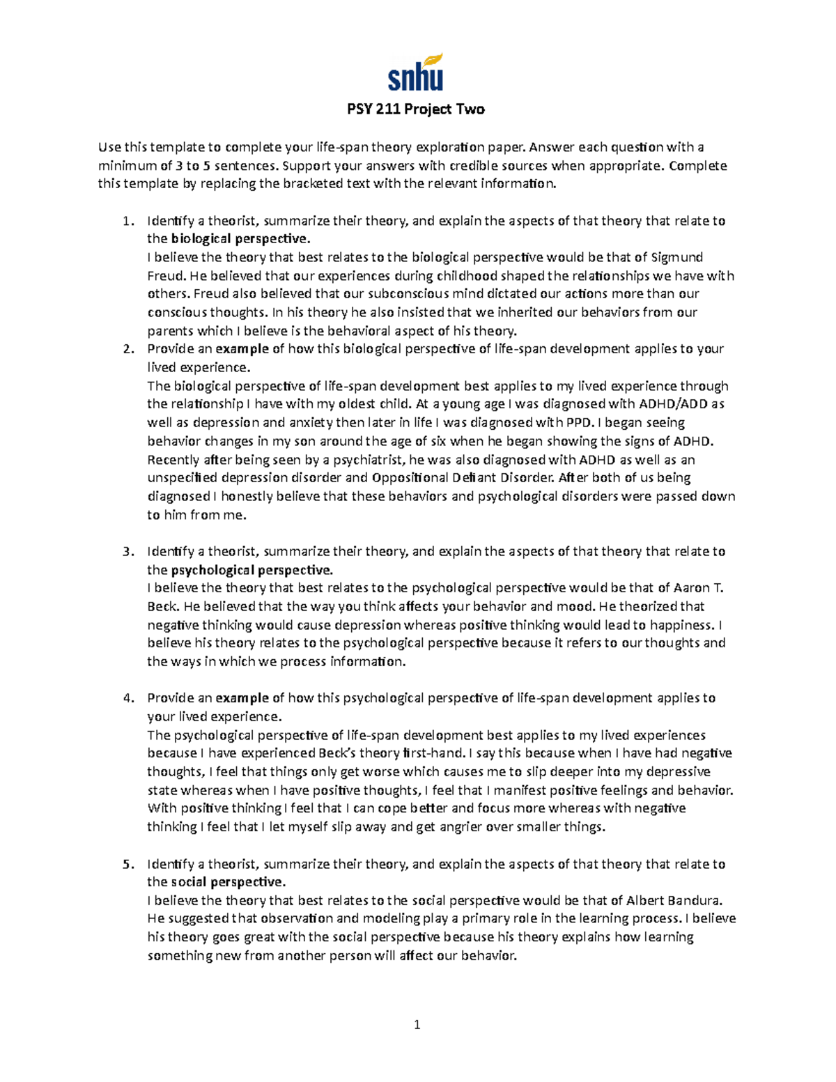 Project Two - PSY 211 Project Two Use this template to complete your ...