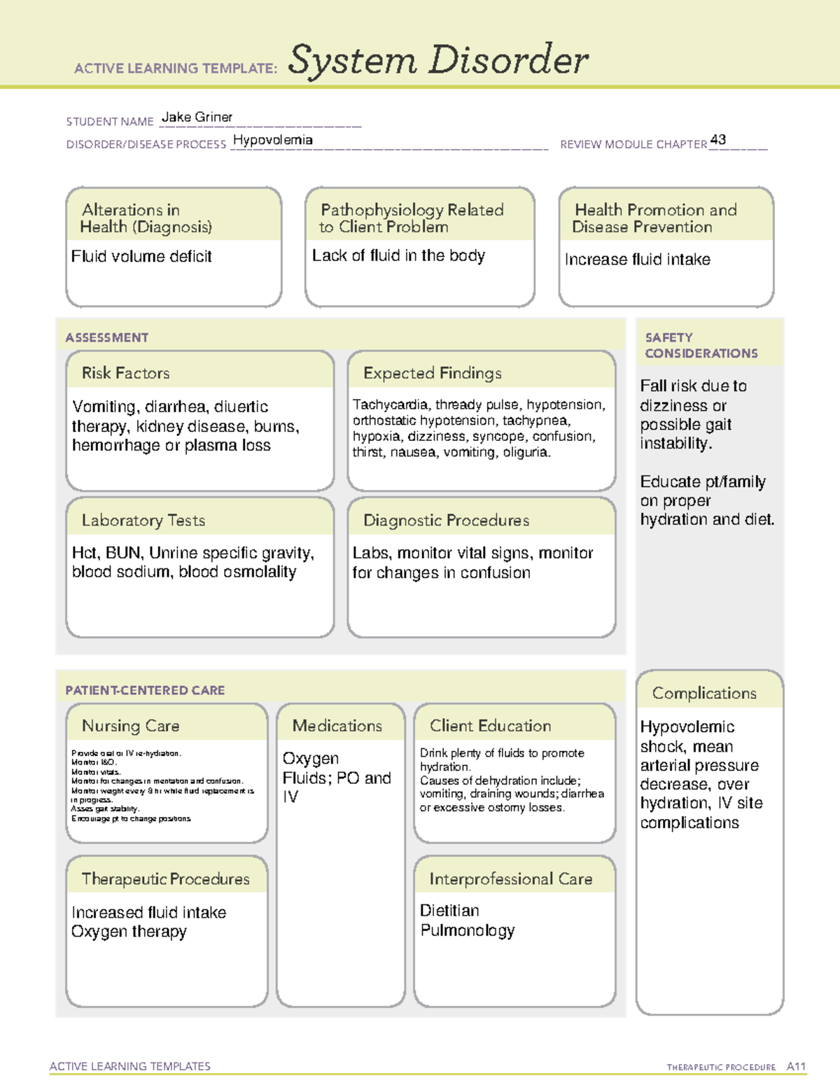 System Disorder - Hypovolemia - ACTIVE LEARNING TEMPLATES THERAPEUTIC ...