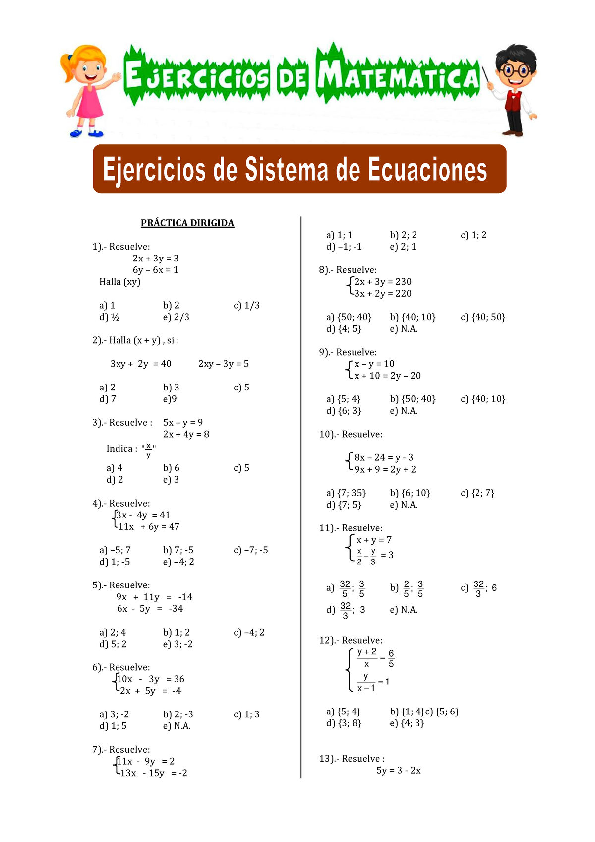 Ejercicios De Sistema De Ecuaciones Para Segundo De Secundaria Pr¡ctica Dirigida 1 Resuelve 0916