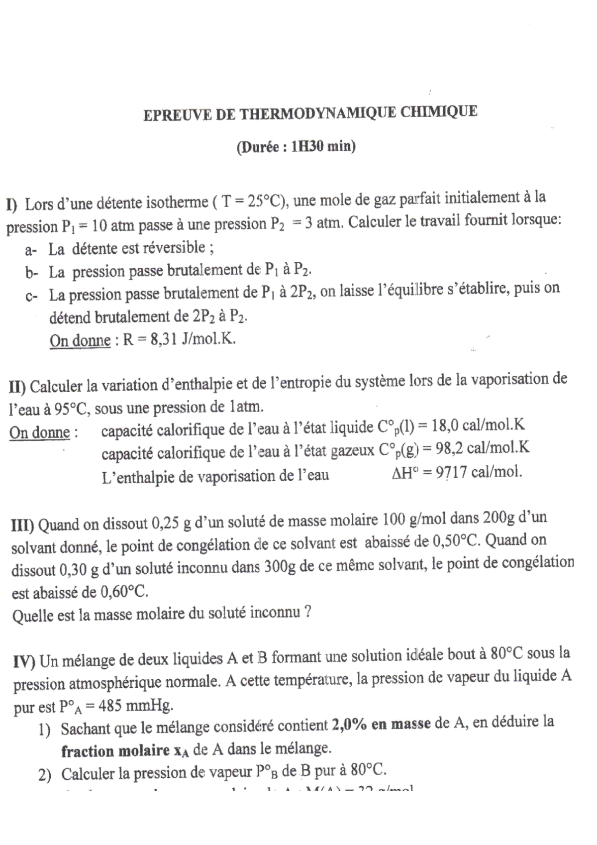 Examen Corrigé De Thermochimie 1 - S1 -Thermochimie - Source: Eboik ...