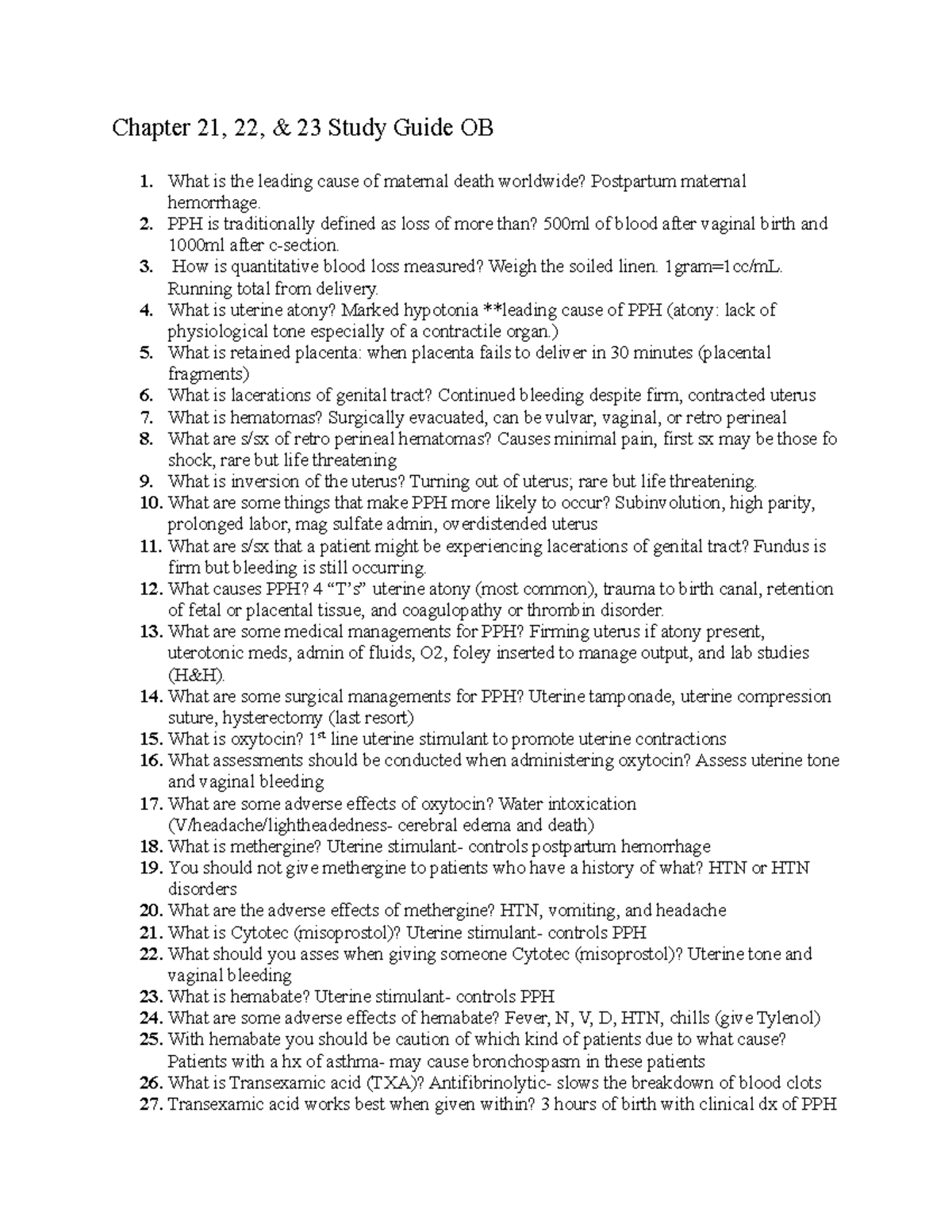Chapter 21, 22, & 23 Maternity Study Guide - Chapter 21, 22, & 23 Study ...