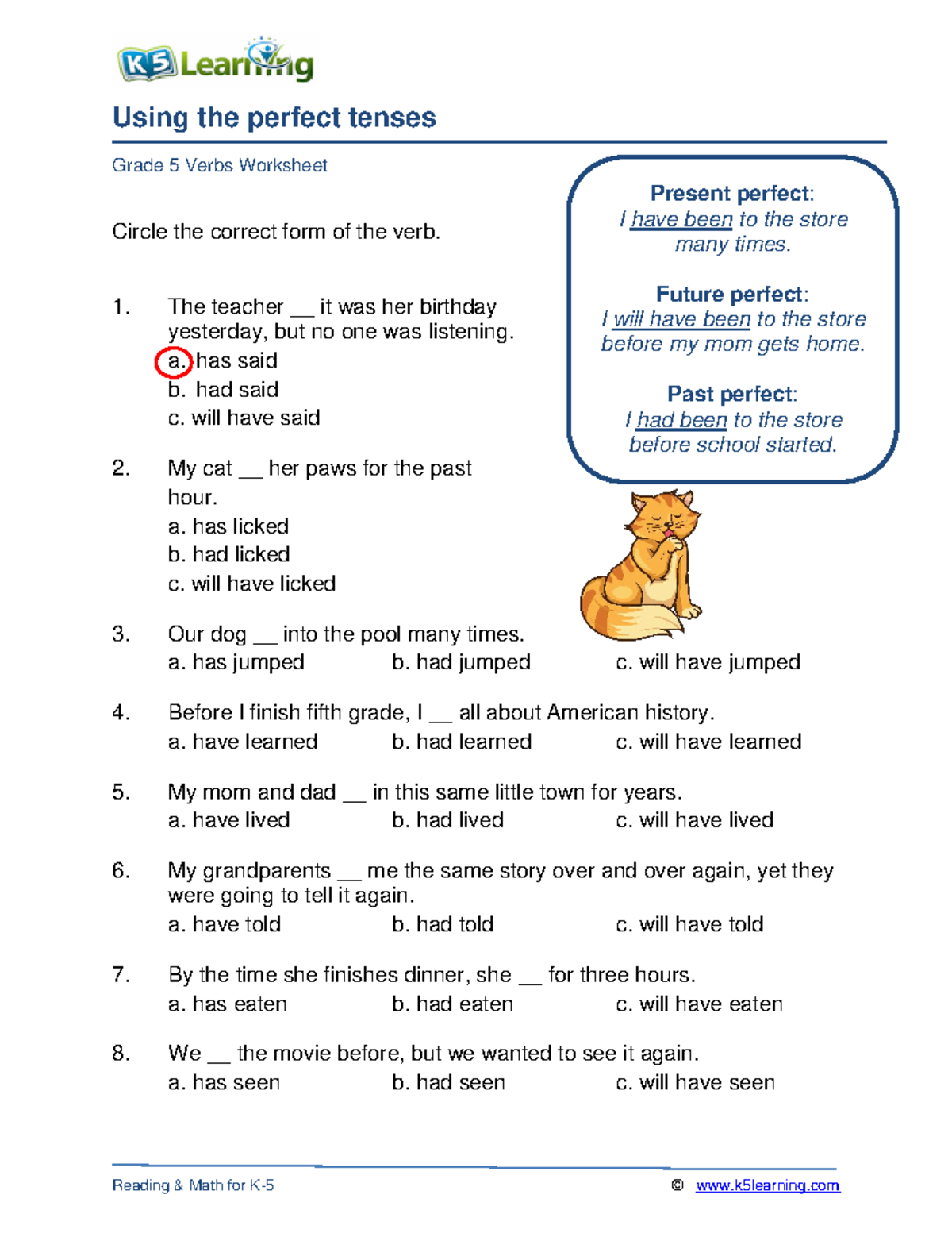 Grade 5 Using Perfect Tenses B - Using The Perfect Tenses Grade 5 Verbs ...