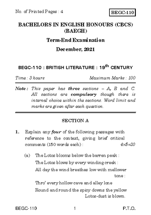 BEGC-101 - T. BEGC- B. ENGLISH (HONS) (BAEGH) Term-End Examination June ...