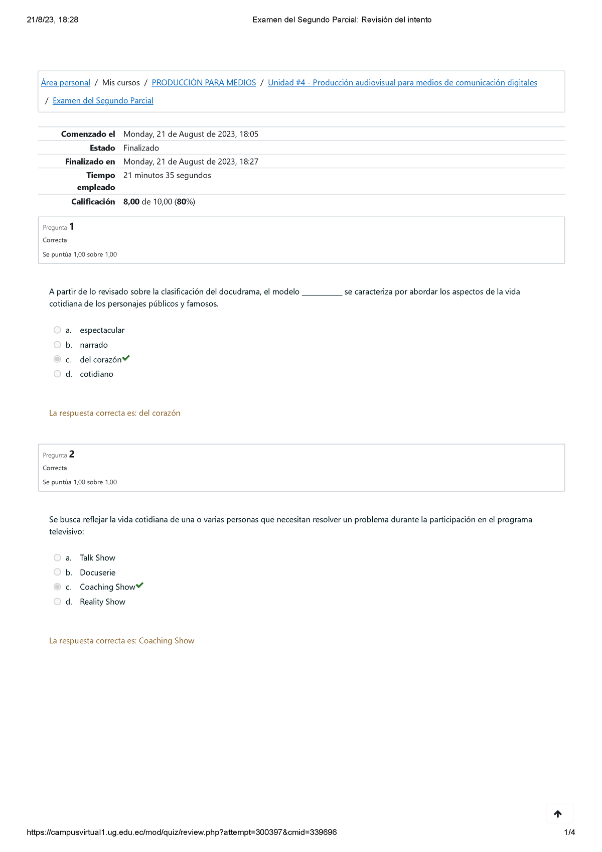 Examen Del Segundo Parcial Revisión Del Intento - Comenzado El Monday ...