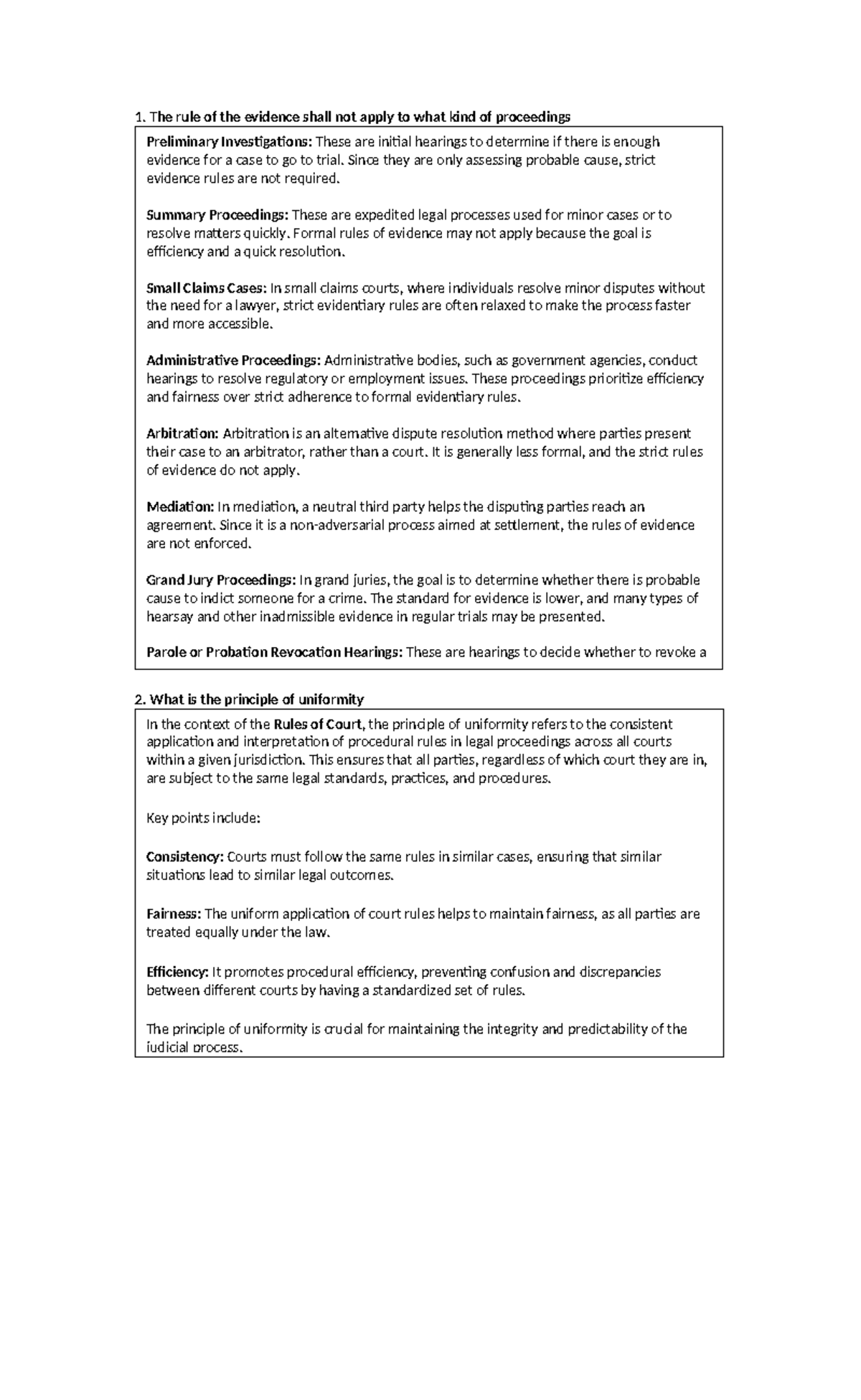Assignment Evidence - 1. The rule of the evidence shall not apply to ...