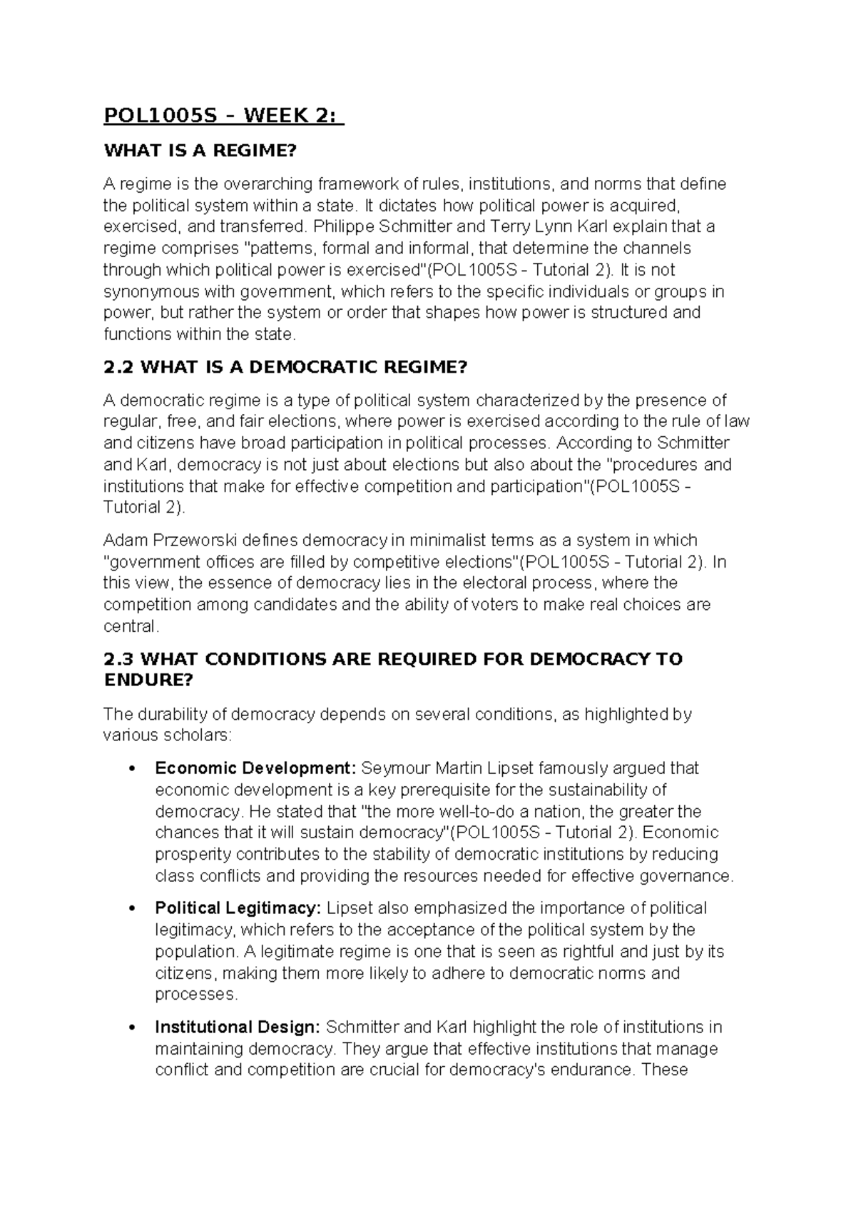 POL1005S - WEEK 2 - document speaks on regimes. i used the readings ...