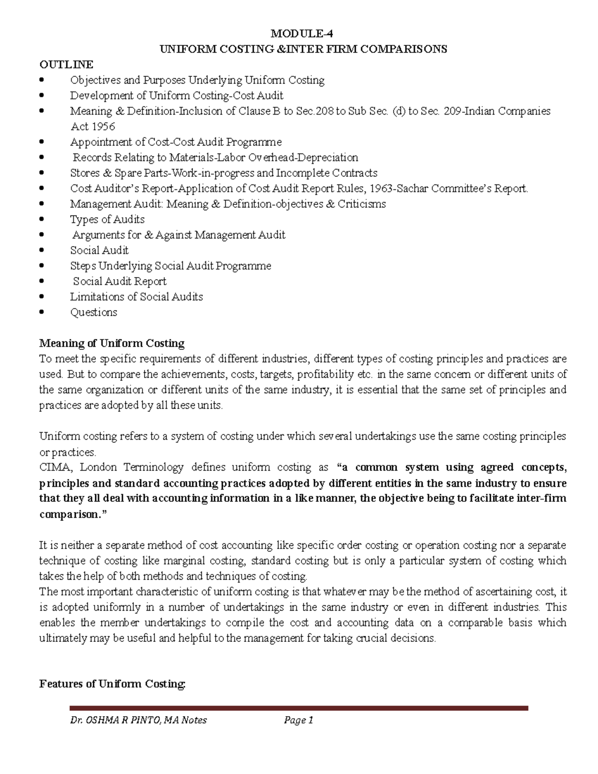 Module4 Uniform Costing MODULE UNIFORM COSTING &INTER FIRM