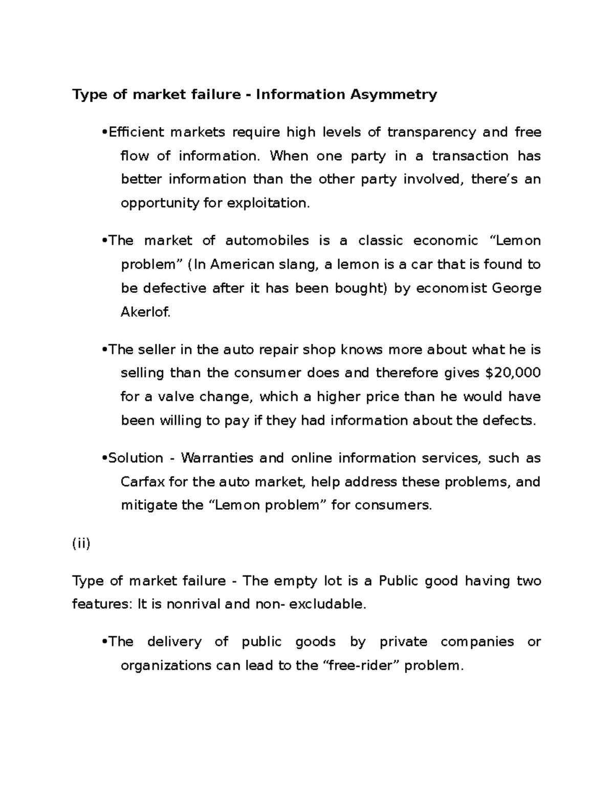 Engineering Economics - Type of market failure - Information Asymmetry ...