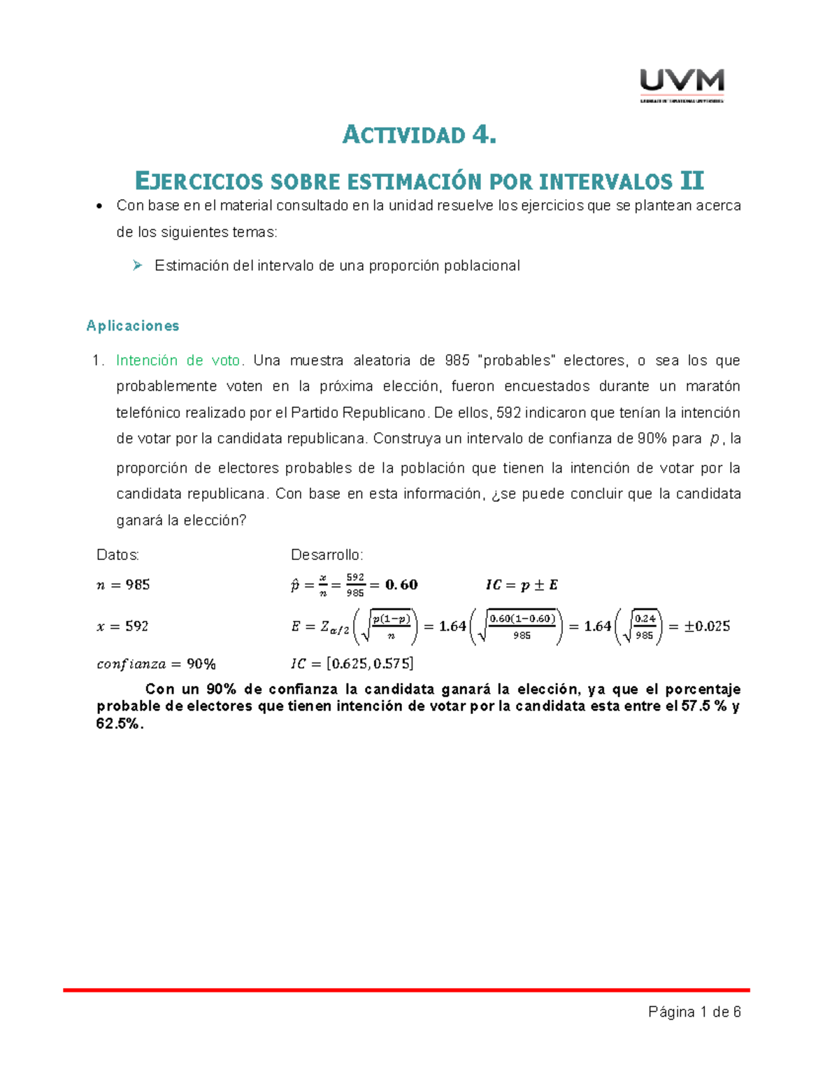 A4 Estimacion Intervalos - ACTIVIDAD 4. EJERCICIOS SOBRE ESTIMACI”N POR ...