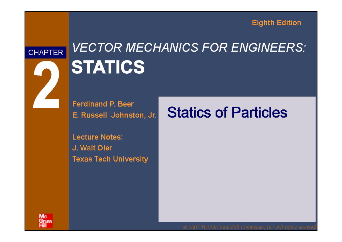 Statics of a Particle - VECTOR MECHANICS FOR ENGINEERS: Eighth Edition ...