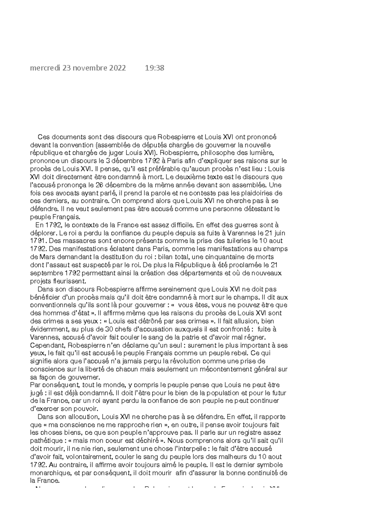 évaluation histoire Ces documents sont des discours que Robespierre