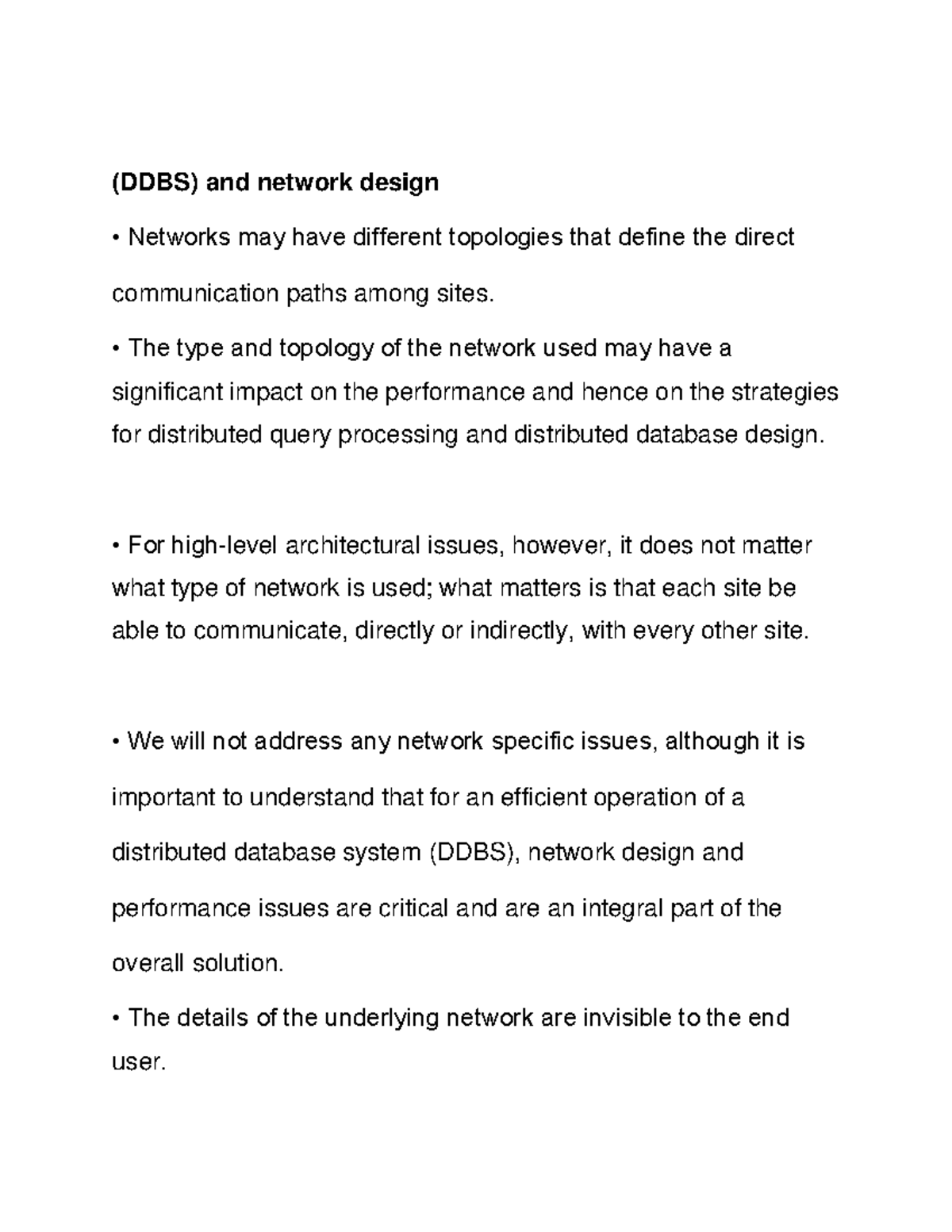 DDBS and network design - (DDBS) and network design Networks may have ...
