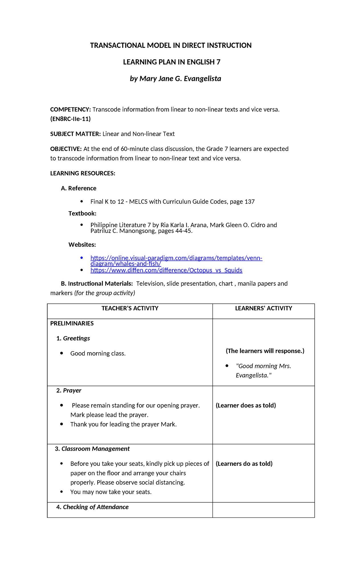 MARY JANE G - LESSON PLAN - TRANSACTIONAL MODEL IN DIRECT INSTRUCTION ...