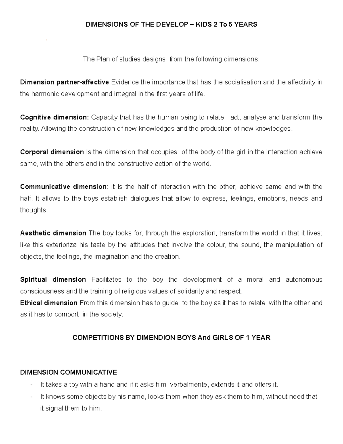 Dimensions OF THE Develop - DIMENSIONS OF THE DEVELOP – KIDS 2 To 5 ...