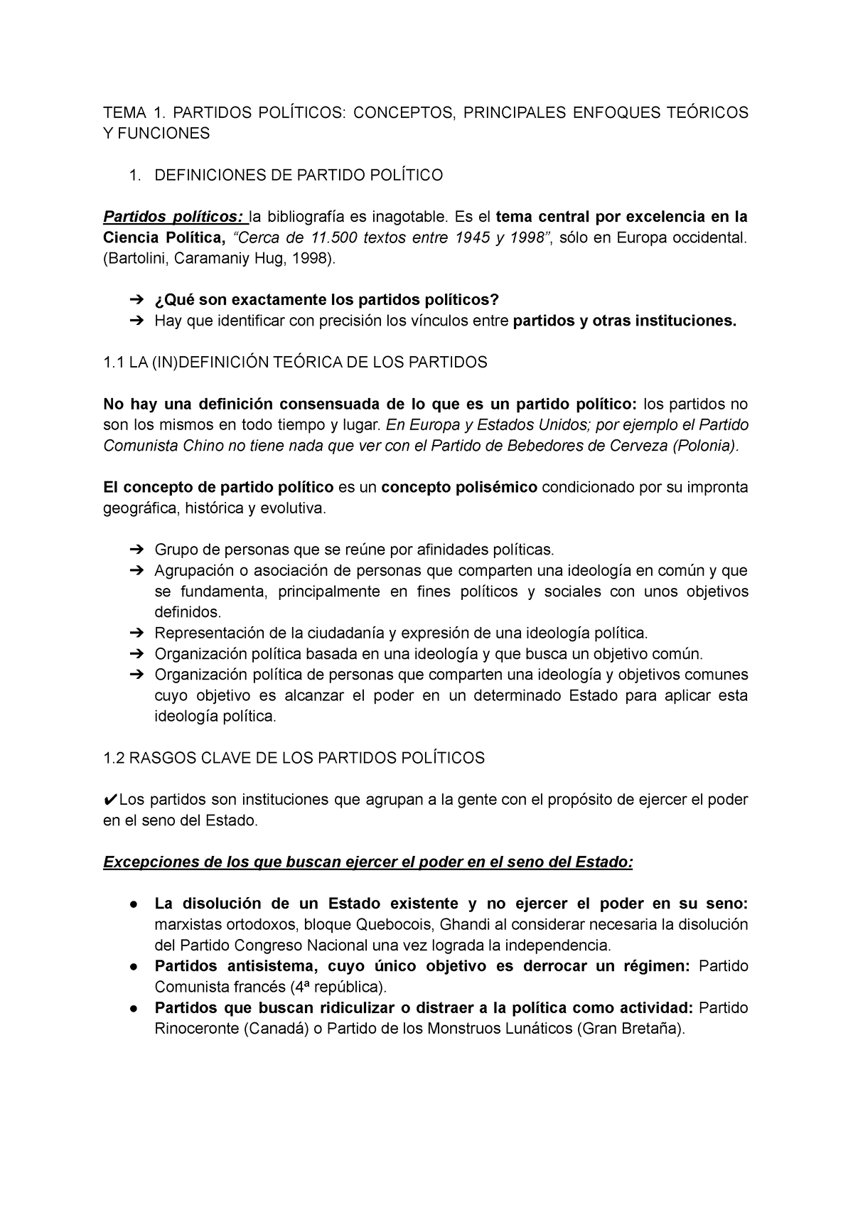 Tema 1 Partidos Y Sistemas De Partidos Tema 1 Partidos PolÍticos Conceptos Principales