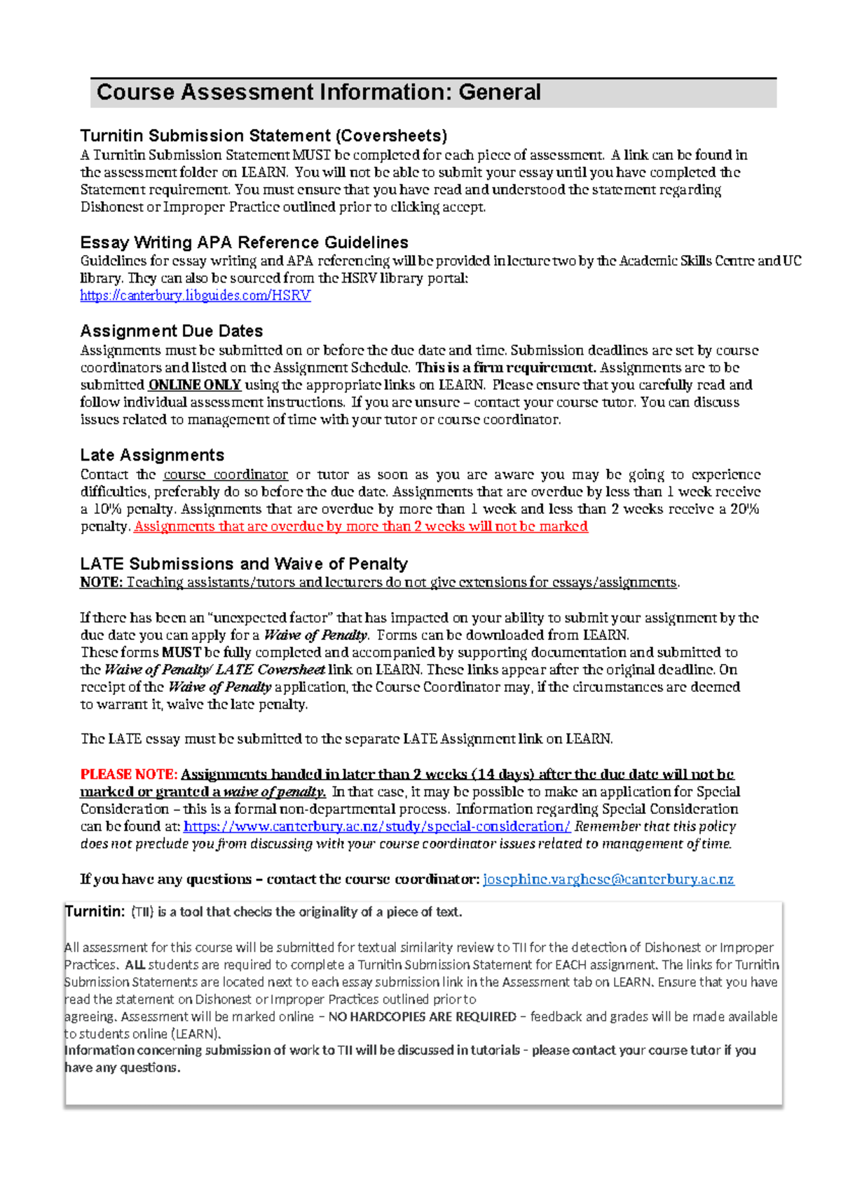 General Assessment Information HSRV104 2024 - Course Assessment ...
