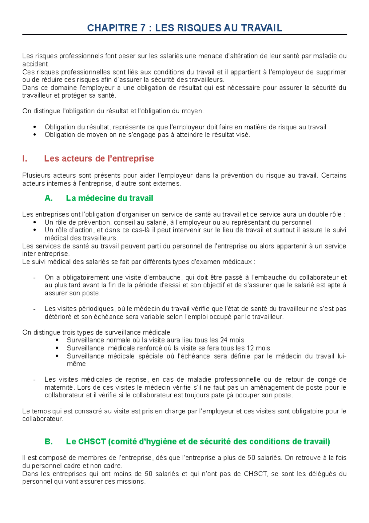 Chapitre 7 - Notes de cours 1,5 - CHAPITRE 7 : LES RISQUES AU TRAVAIL ...