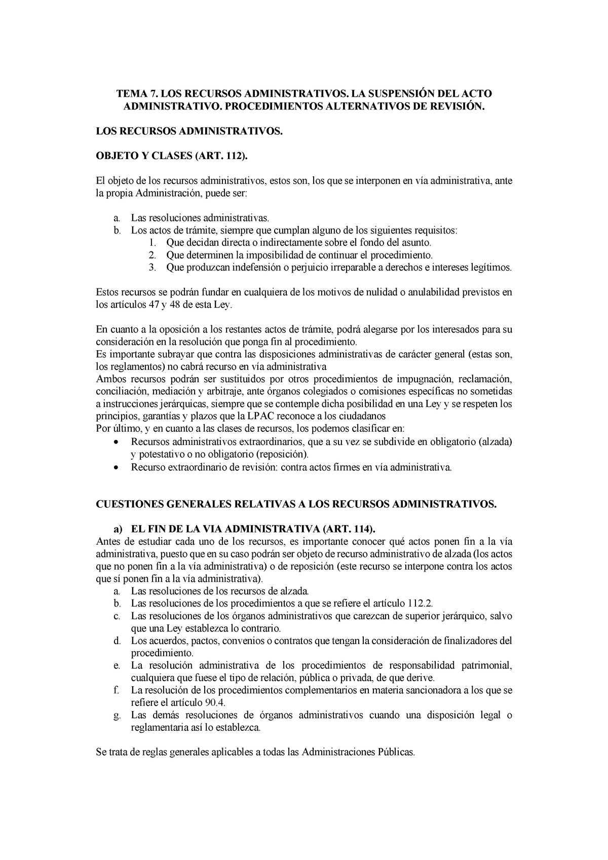 Tema 7 Apuntes De Derecho Administrativo 2 De Quimera Tema 7 Los Recursos Administrativos 1350