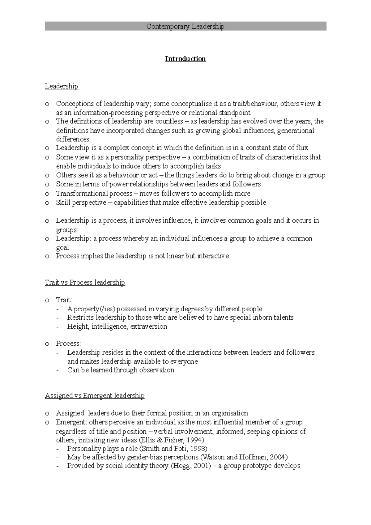 Contemporary Leadership - Introduction Leadership o Conceptions of ...