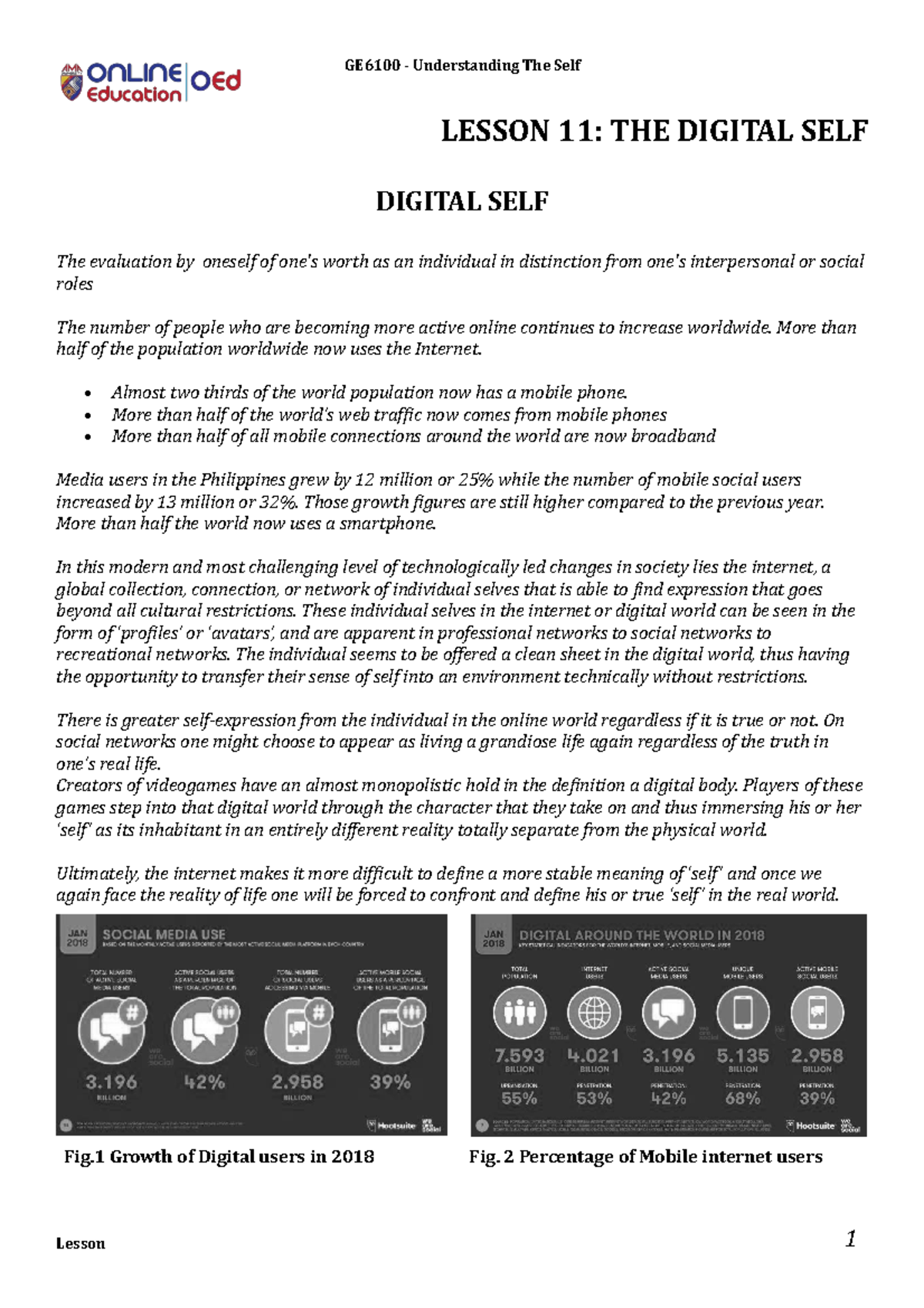 Lesson 11 - The Digital Self - GE6100 - Understanding The Self LESSON ...