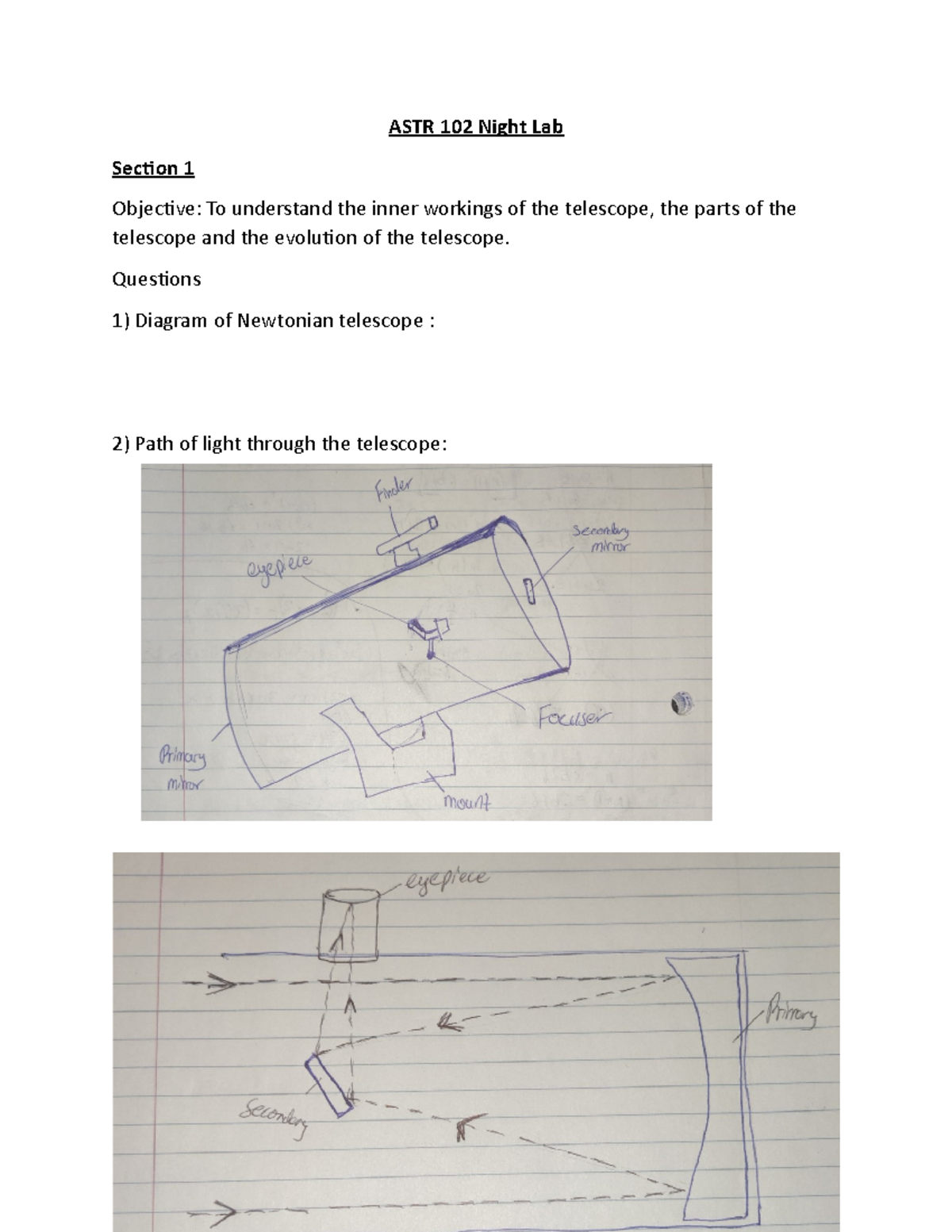 ASTR 102 Explorng The Cosmos Night Lab. Telescopes, Celeron Telescope ...