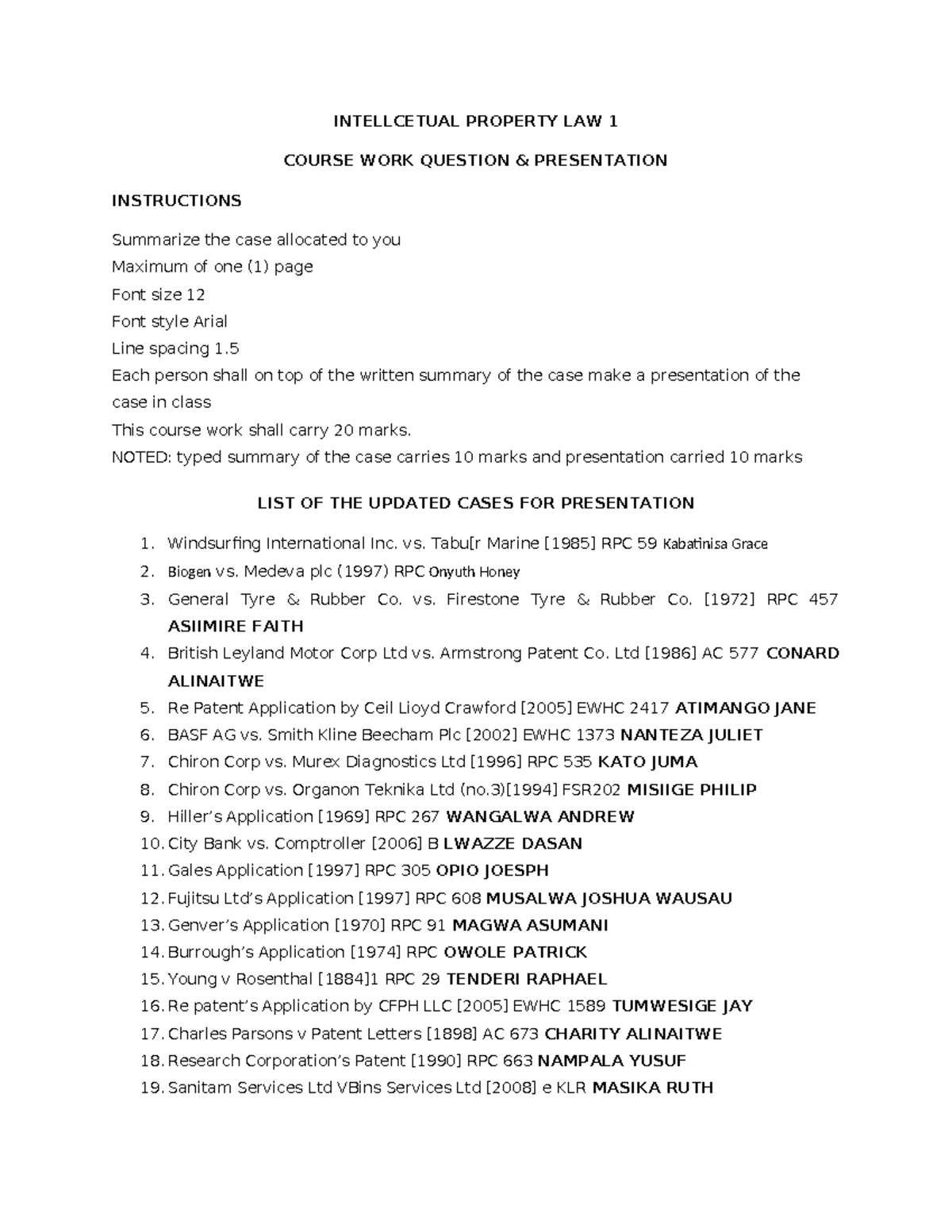 Course WORK FOR IP-1 - Notes - INTELLCETUAL PROPERTY LAW 1 COURSE WORK ...