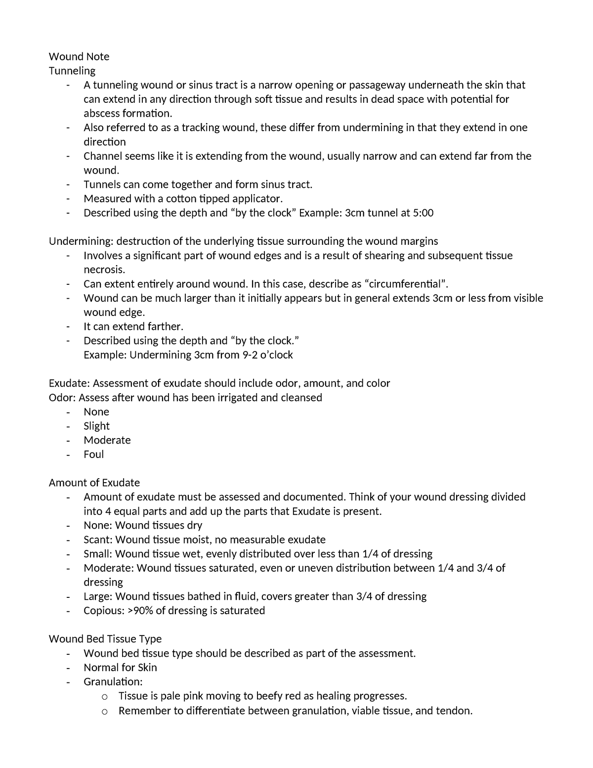 Wound Note - notes - Wound Note Tunneling - A tunneling wound or sinus ...