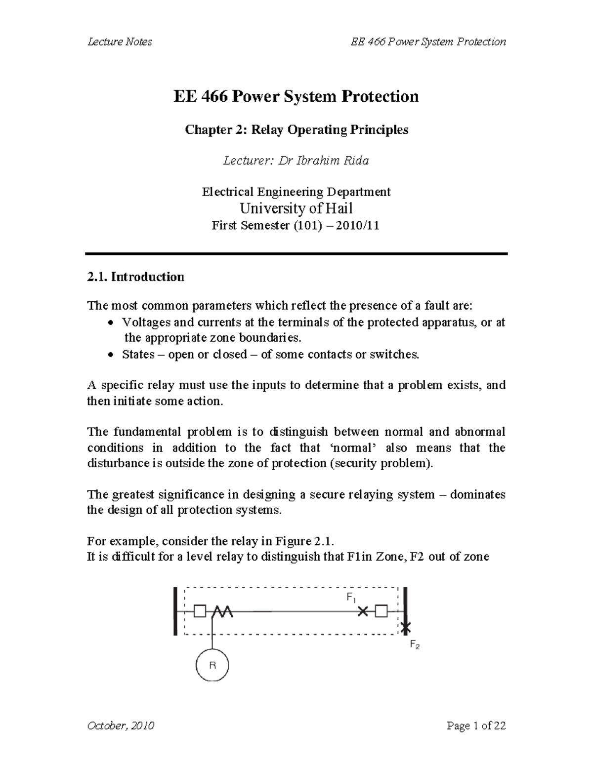 Lecture Notes EE 466 Power System Protec EE 466 Power System