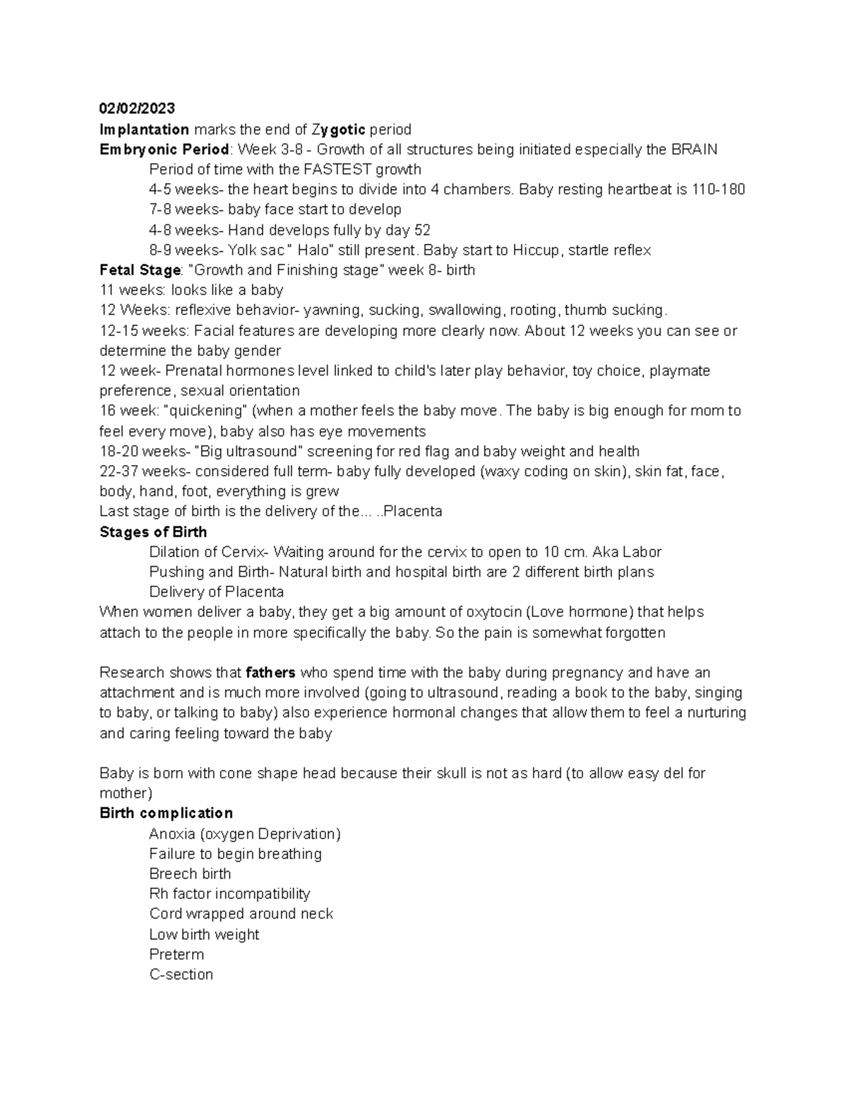 Psych 160 unit 1 - Early development - 02/02/ Implantation marks the ...
