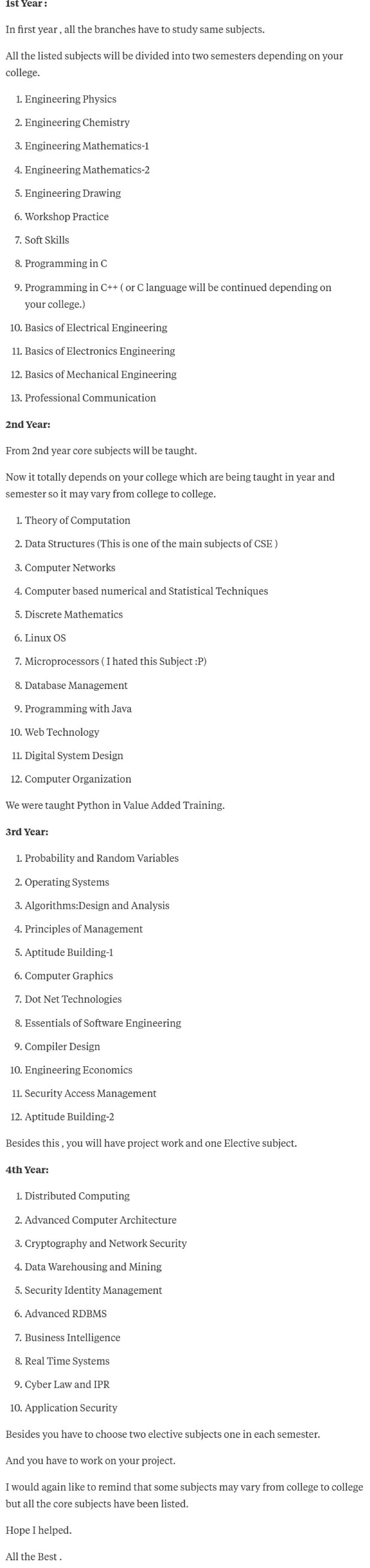 what-are-the-subjects-in-cse-151-year-in-rst-year-all-the