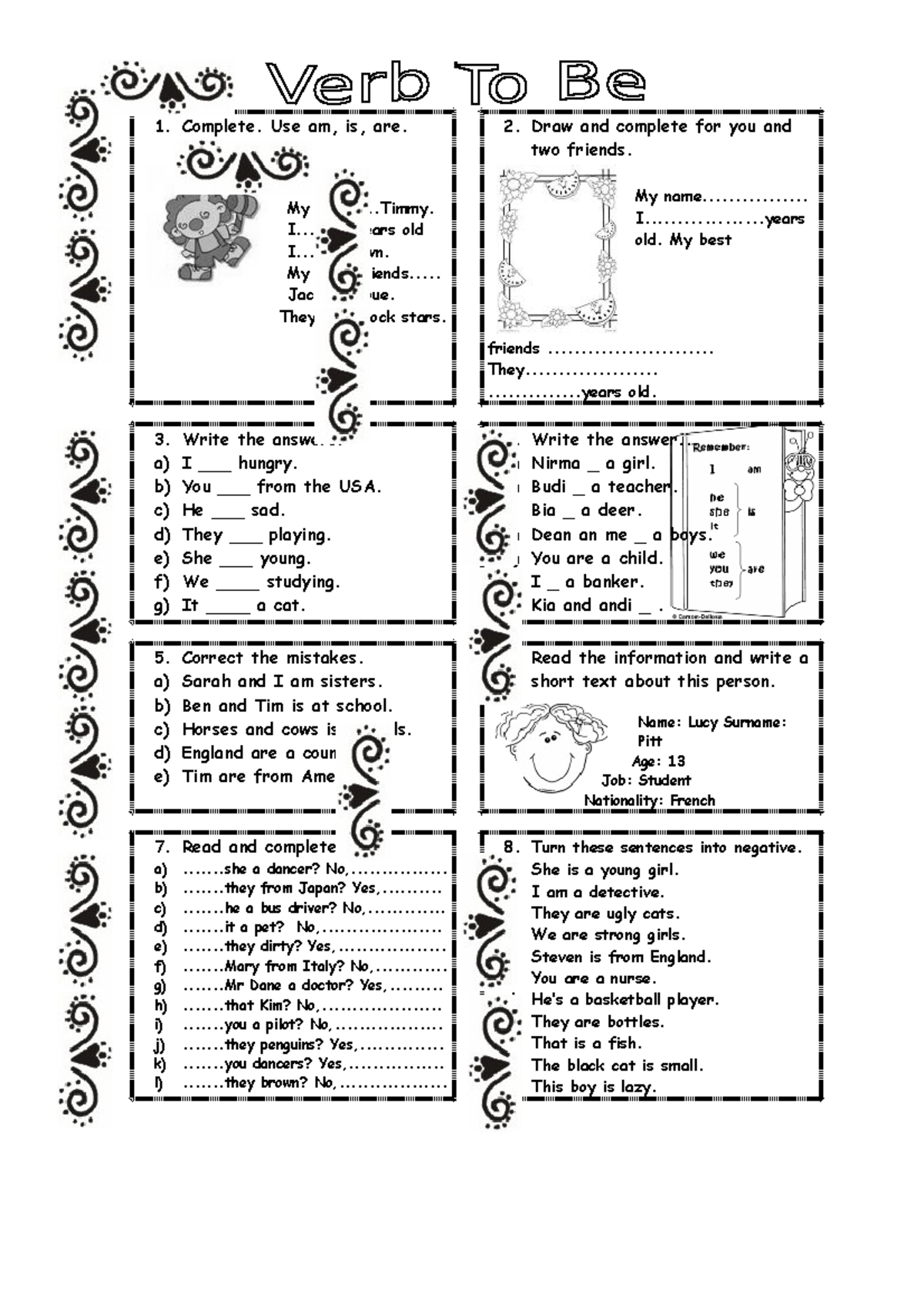 Verb-to-be-practice-fun-activities-games 415 - 1. Complete. Use Am, Is 