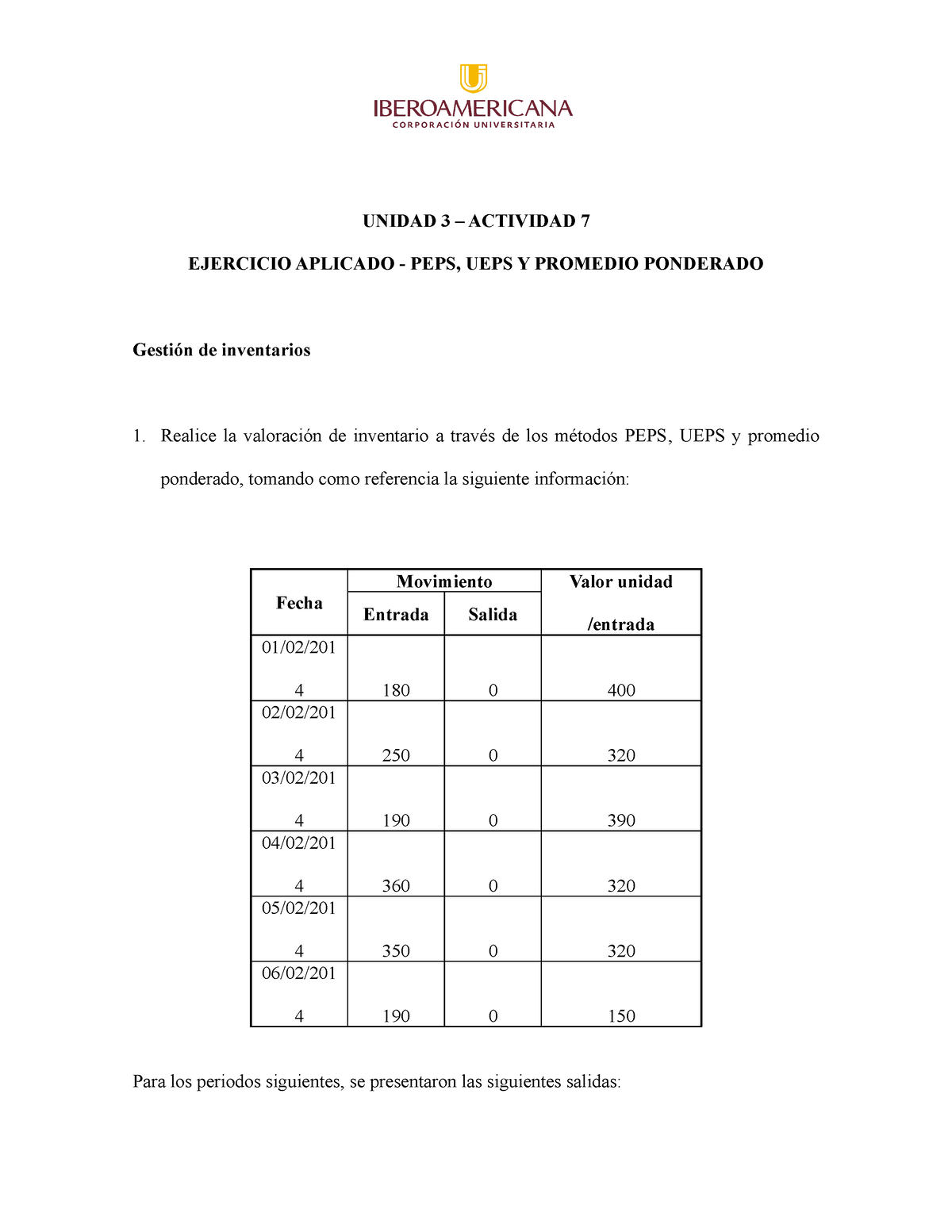 Actividad 7 - PEPS, UEPS Y Promedio Ponderado - UNIDAD 3 – ACTIVIDAD 7 ...