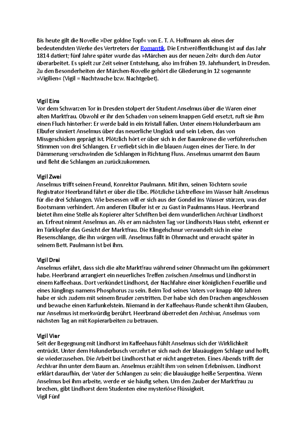 Der Goldne Topf Zusammenfassung