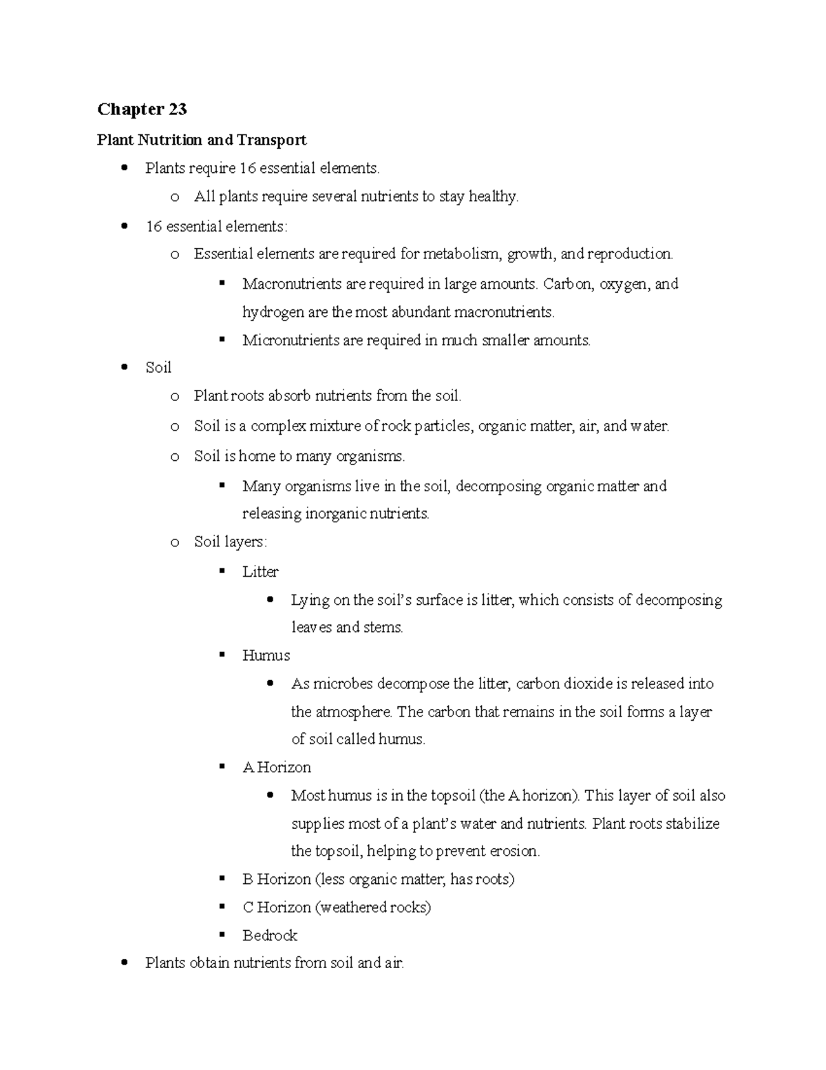 Chapter 23 Notes - Chapter 23 Plant Nutrition and Transport Plants ...