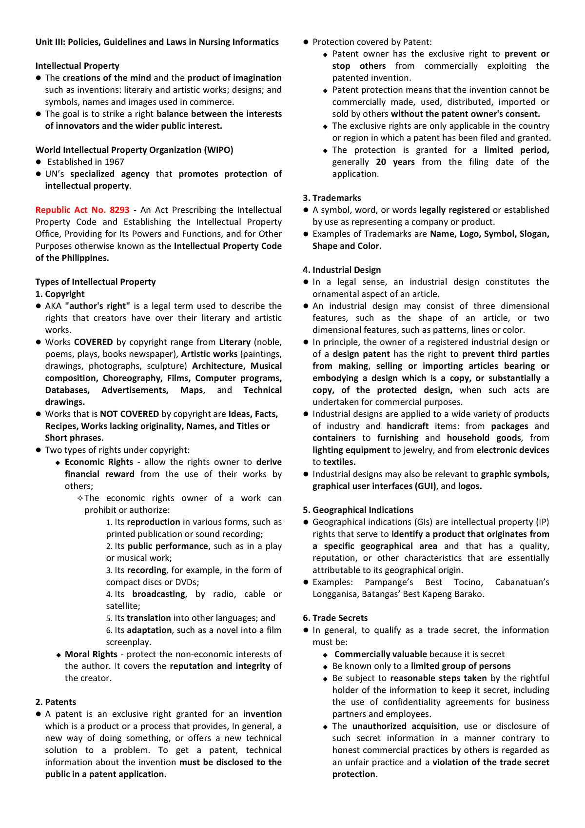 Policies Guidelines And Laws In Nursing Informatics Unit III 