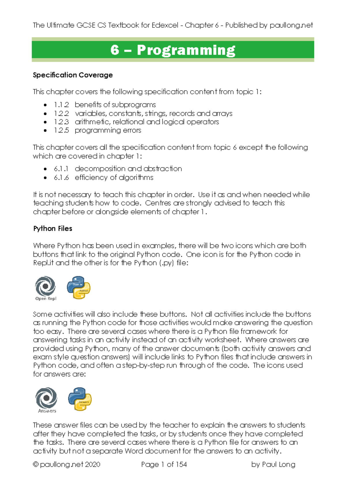 6 - Programming - TOPIC SUMMARY SHEETS - 6 – Programming Specification ...