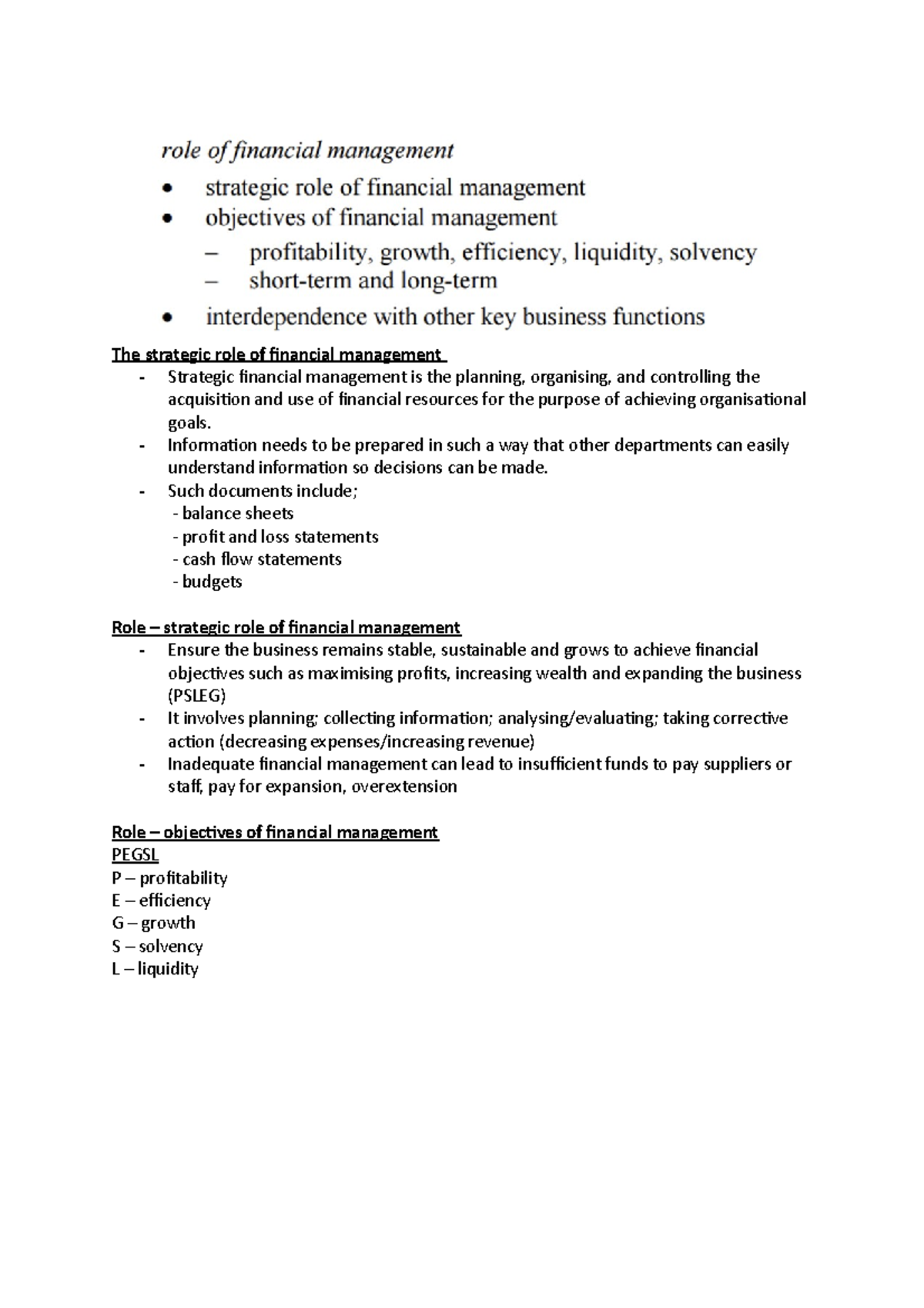 Finance Notes The Strategic Role Of Financial Management Strategic 