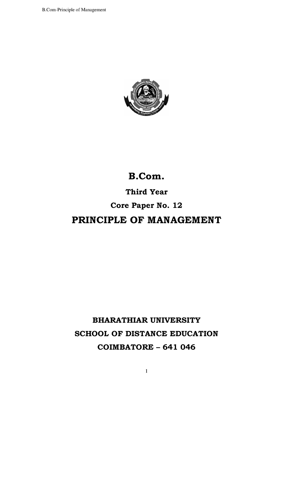 Principle Of Management Bcom Lecture Notes Bharatiyar University - B ...