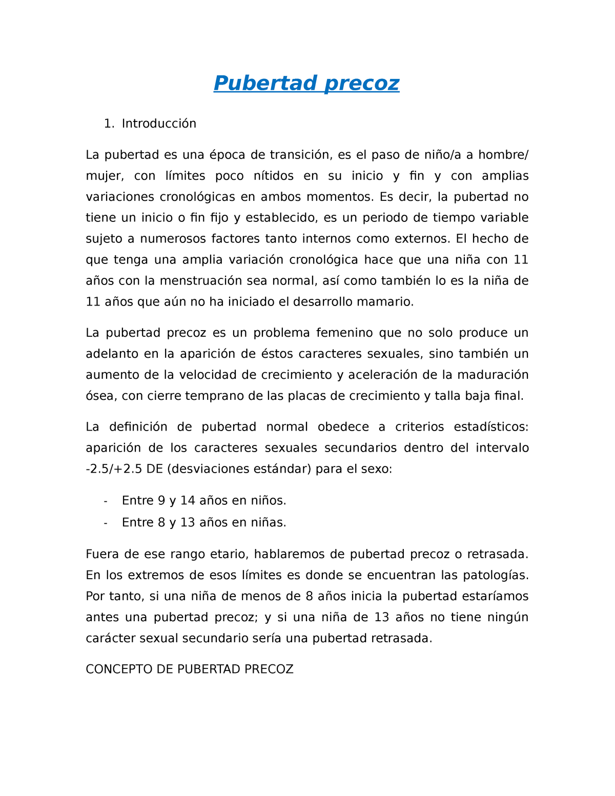 Pubertad Precoz - Pubertad Precoz Introducción La Pubertad Es Una época ...